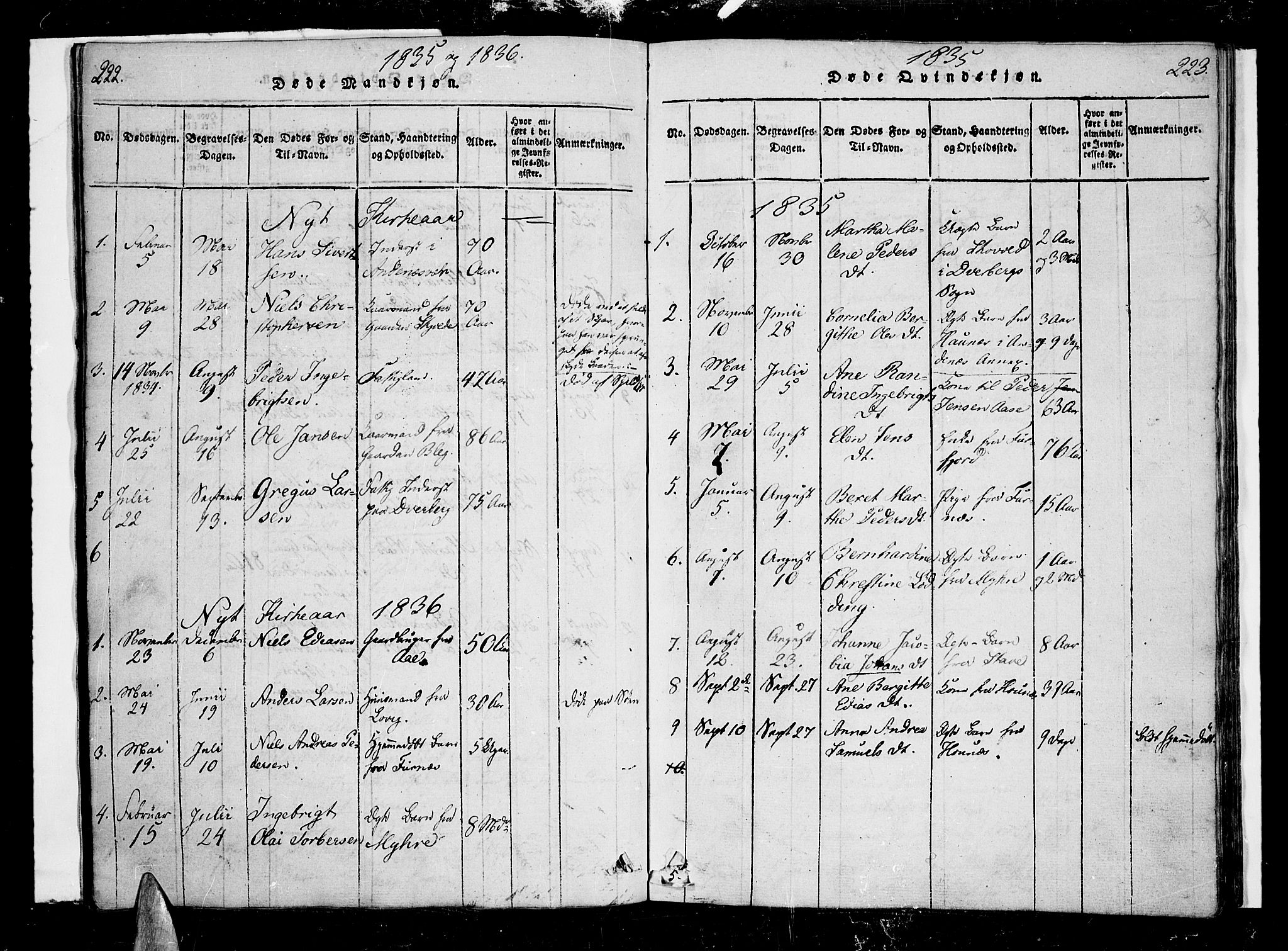 Ministerialprotokoller, klokkerbøker og fødselsregistre - Nordland, SAT/A-1459/897/L1395: Parish register (official) no. 897A03, 1820-1841, p. 222-223