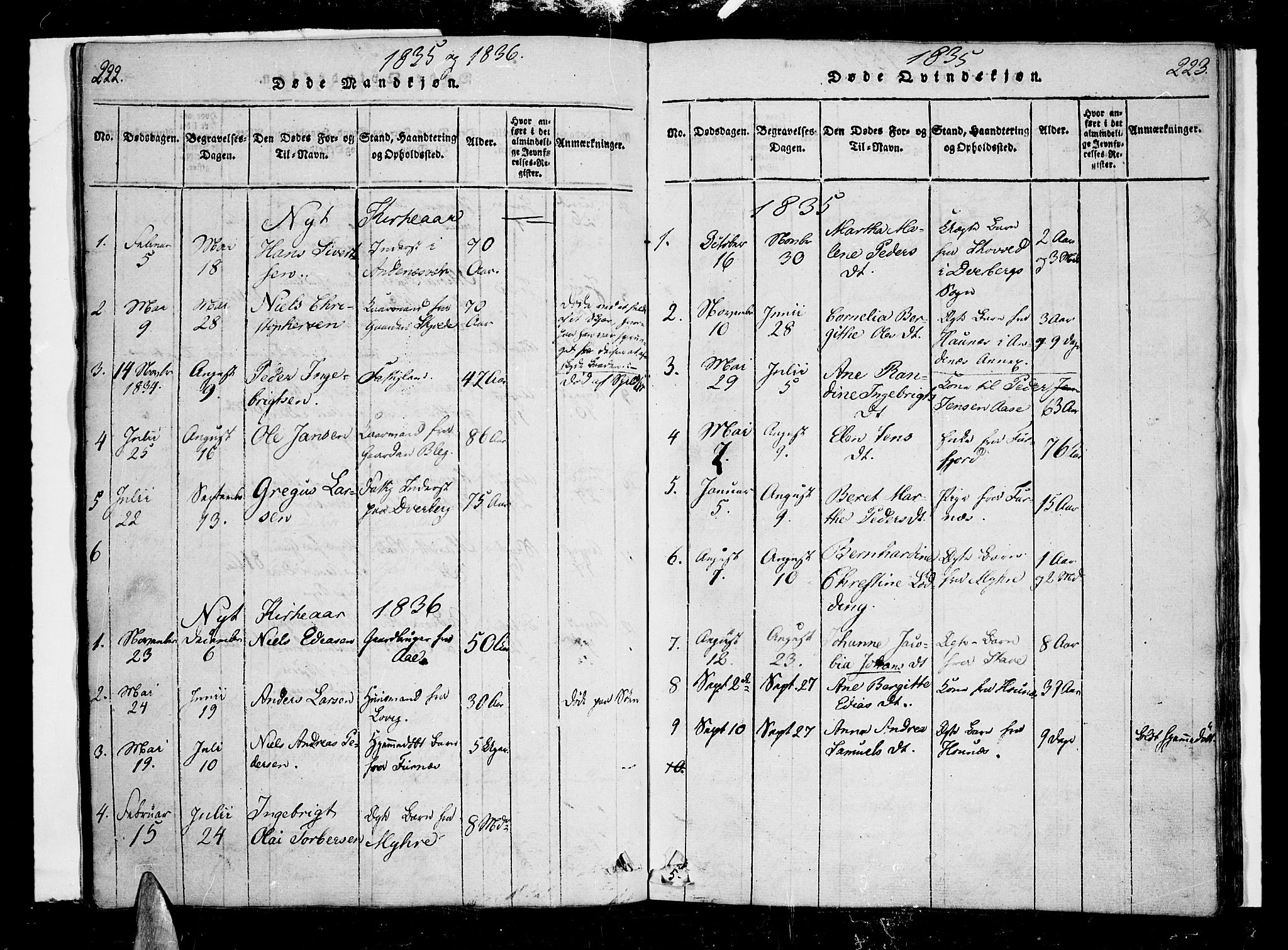 Ministerialprotokoller, klokkerbøker og fødselsregistre - Nordland, AV/SAT-A-1459/897/L1395: Parish register (official) no. 897A03, 1820-1841, p. 222-223