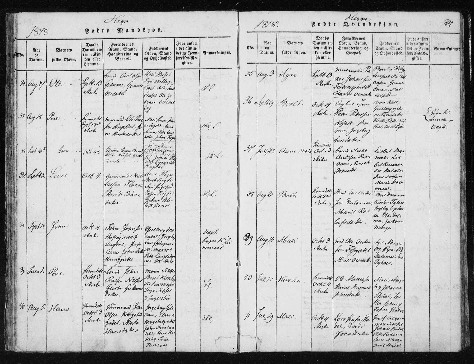 Ministerialprotokoller, klokkerbøker og fødselsregistre - Nord-Trøndelag, AV/SAT-A-1458/709/L0061: Parish register (official) no. 709A08 /4, 1815-1819, p. 84