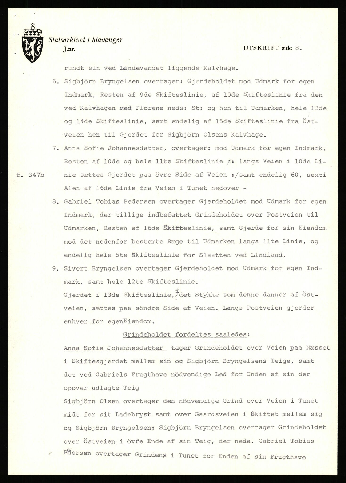 Statsarkivet i Stavanger, AV/SAST-A-101971/03/Y/Yj/L0029: Avskrifter sortert etter gårdsnavn: Haga i Skjold - Handeland, 1750-1930, p. 417