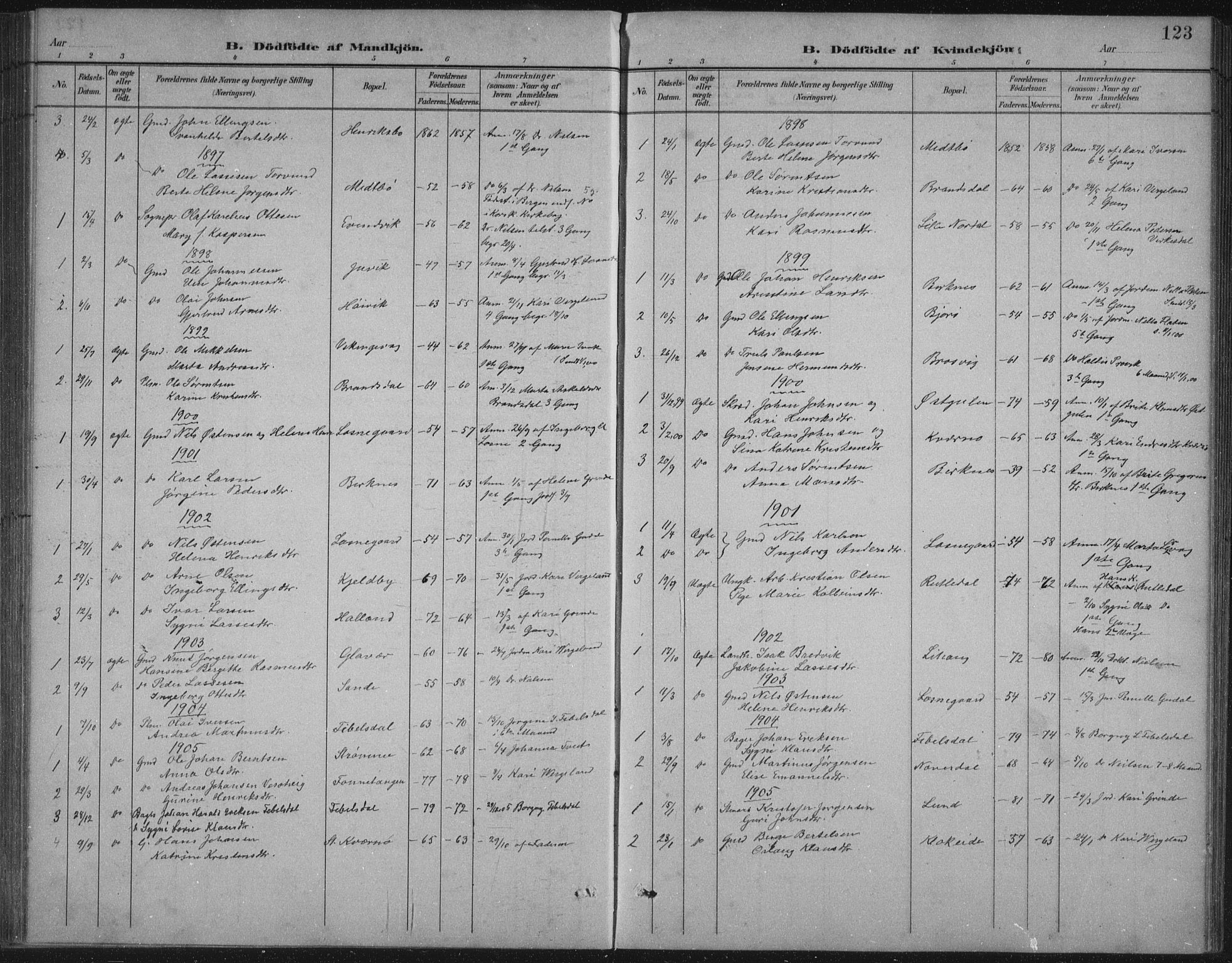 Gulen sokneprestembete, AV/SAB-A-80201/H/Hab/Habb/L0003: Parish register (copy) no. B 3, 1884-1907, p. 123