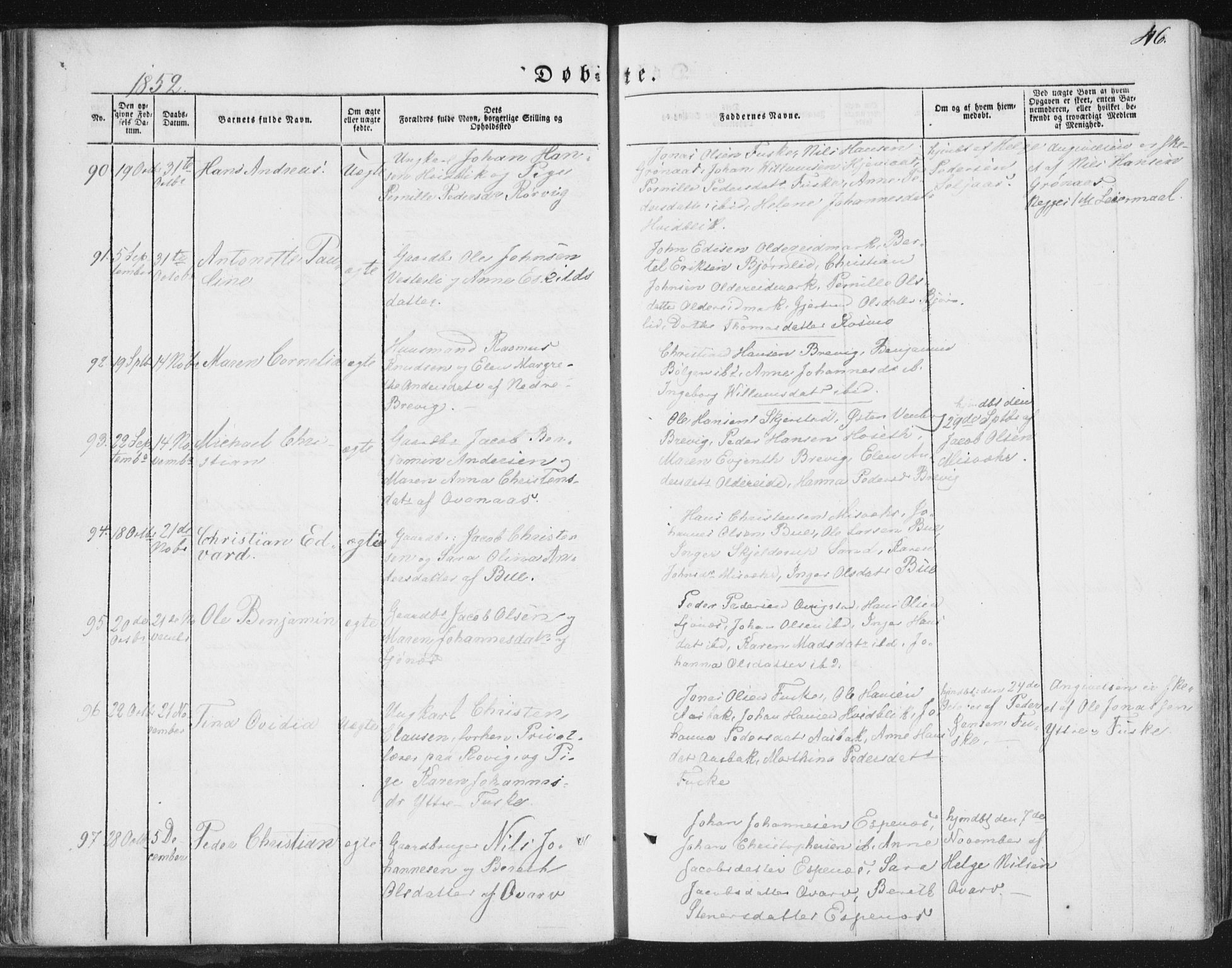 Ministerialprotokoller, klokkerbøker og fødselsregistre - Nordland, AV/SAT-A-1459/852/L0738: Parish register (official) no. 852A08, 1849-1865, p. 46