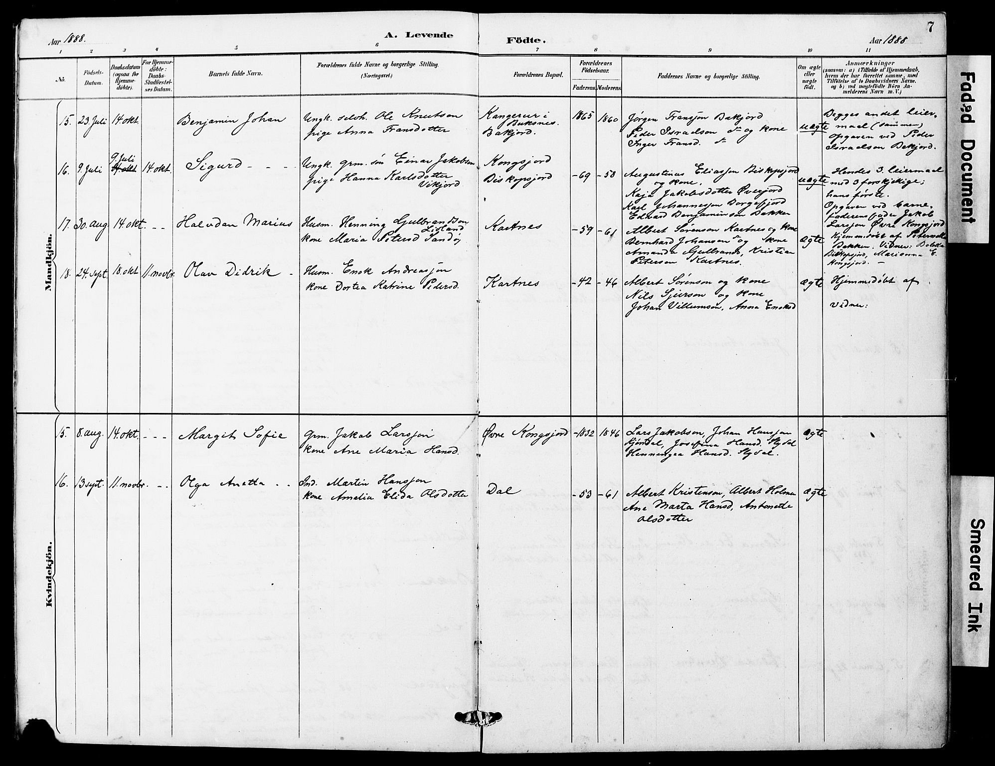 Ministerialprotokoller, klokkerbøker og fødselsregistre - Nordland, AV/SAT-A-1459/884/L1197: Parish register (copy) no. 884C03, 1888-1926, p. 7