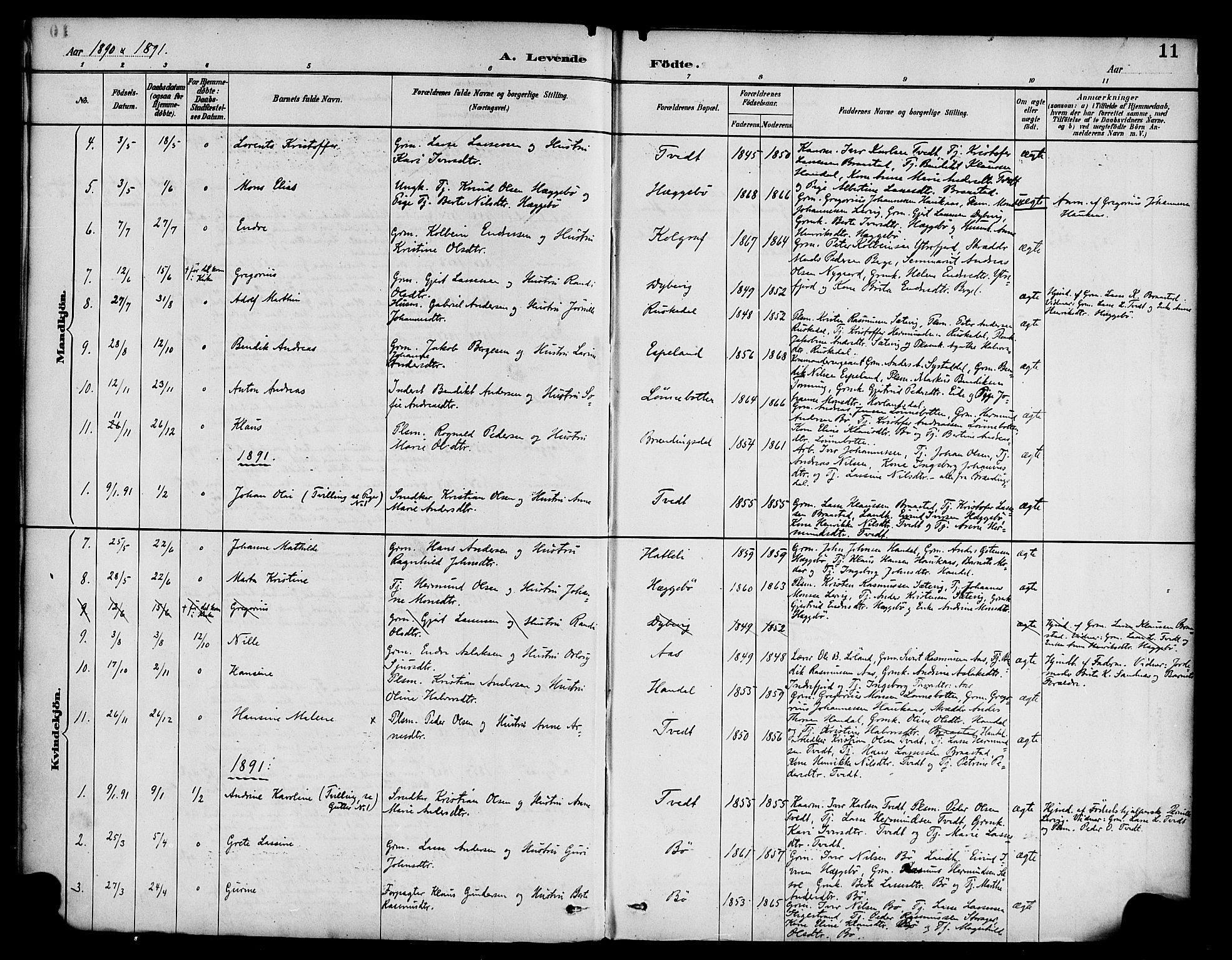 Hyllestad sokneprestembete, SAB/A-80401: Parish register (official) no. C 1, 1886-1904, p. 11