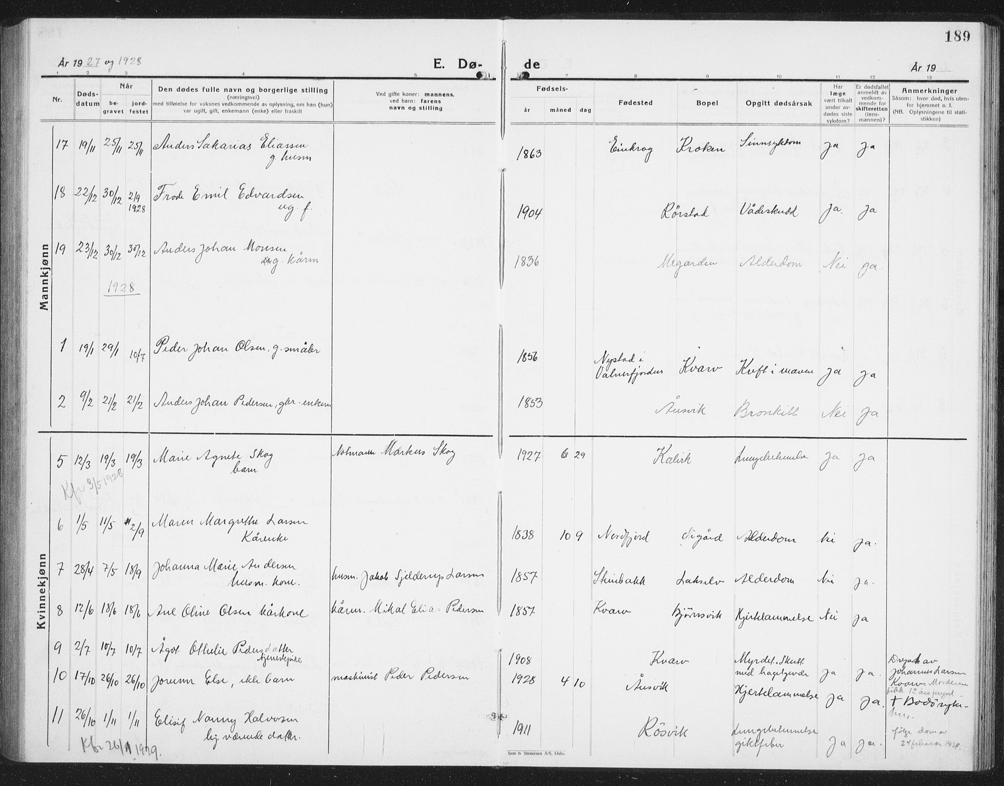 Ministerialprotokoller, klokkerbøker og fødselsregistre - Nordland, AV/SAT-A-1459/854/L0788: Parish register (copy) no. 854C04, 1926-1940, p. 189