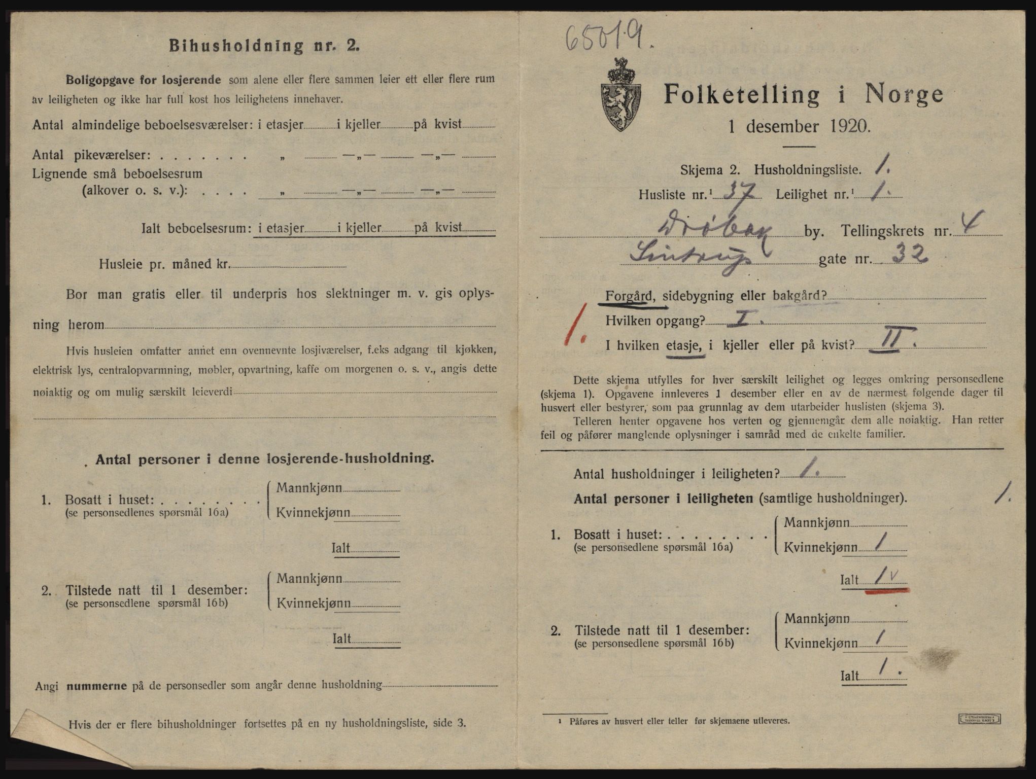 SAO, 1920 census for Drøbak, 1920, p. 1411