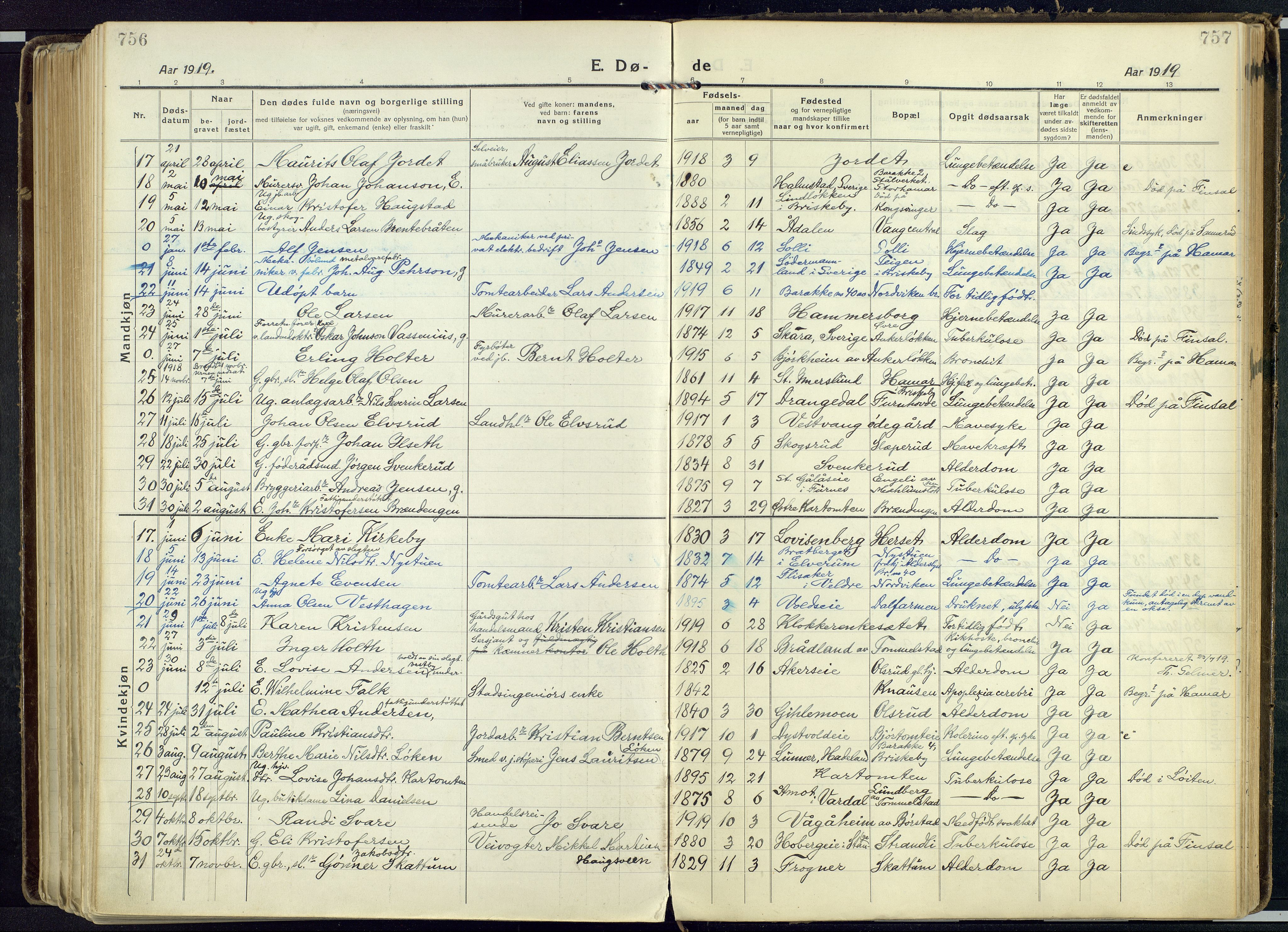 Vang prestekontor, Hedmark, AV/SAH-PREST-008/H/Ha/Haa/L0022: Parish register (official) no. 22, 1918-1944, p. 756-757