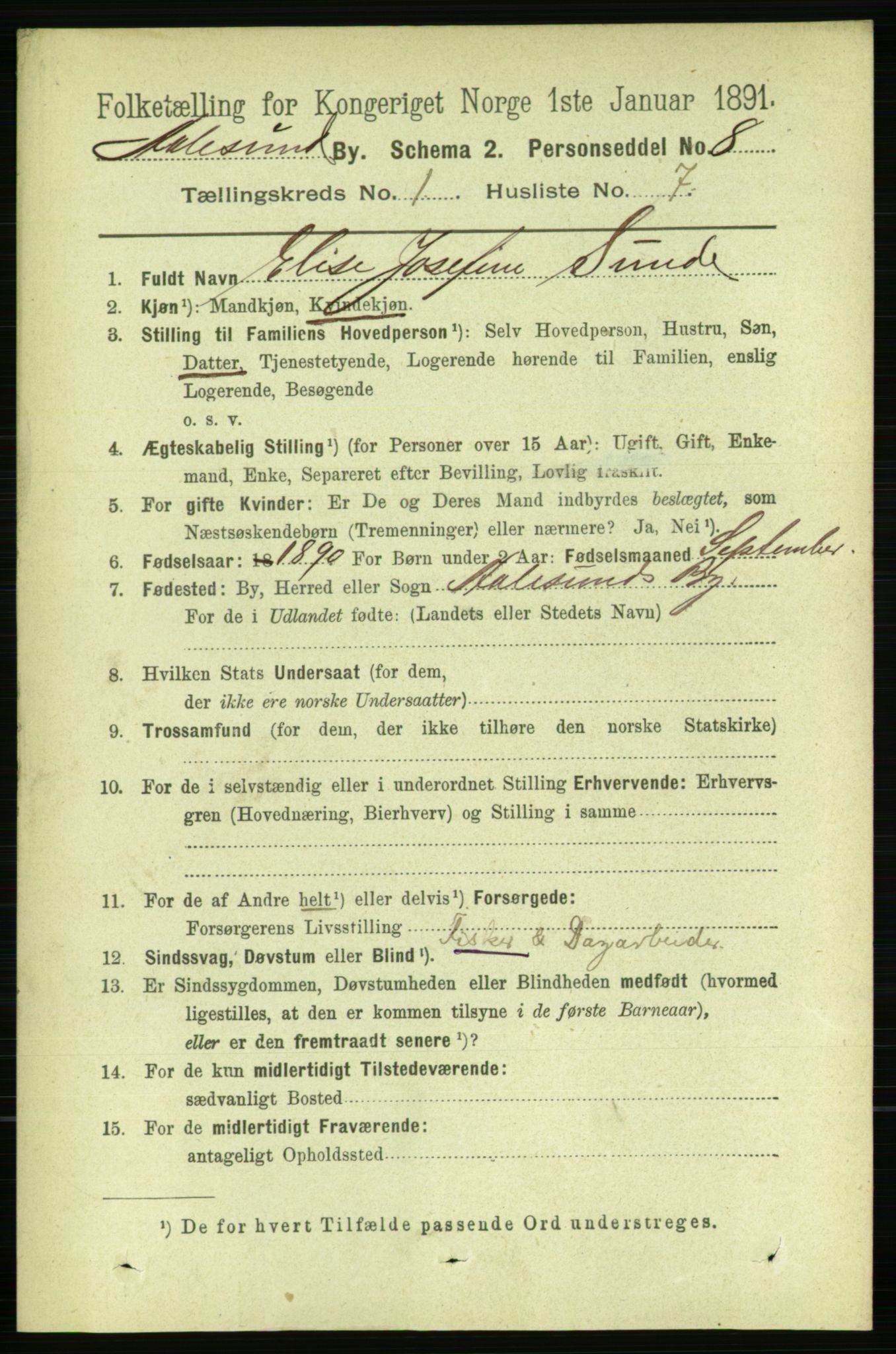 RA, 1891 census for 1501 Ålesund, 1891, p. 1226