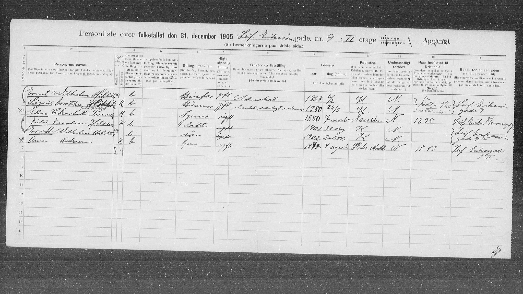 OBA, Municipal Census 1905 for Kristiania, 1905, p. 30110