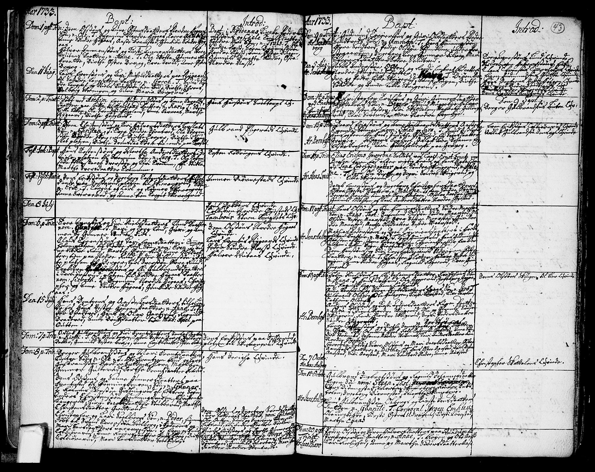 Trøgstad prestekontor Kirkebøker, AV/SAO-A-10925/F/Fa/L0003: Parish register (official) no. I 3, 1721-1749, p. 43