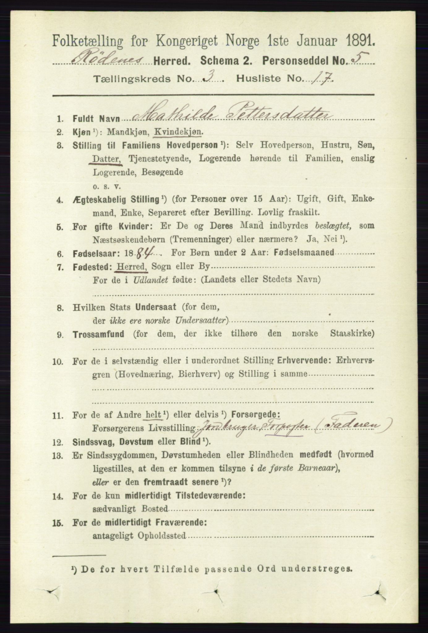 RA, 1891 census for 0120 Rødenes, 1891, p. 1272