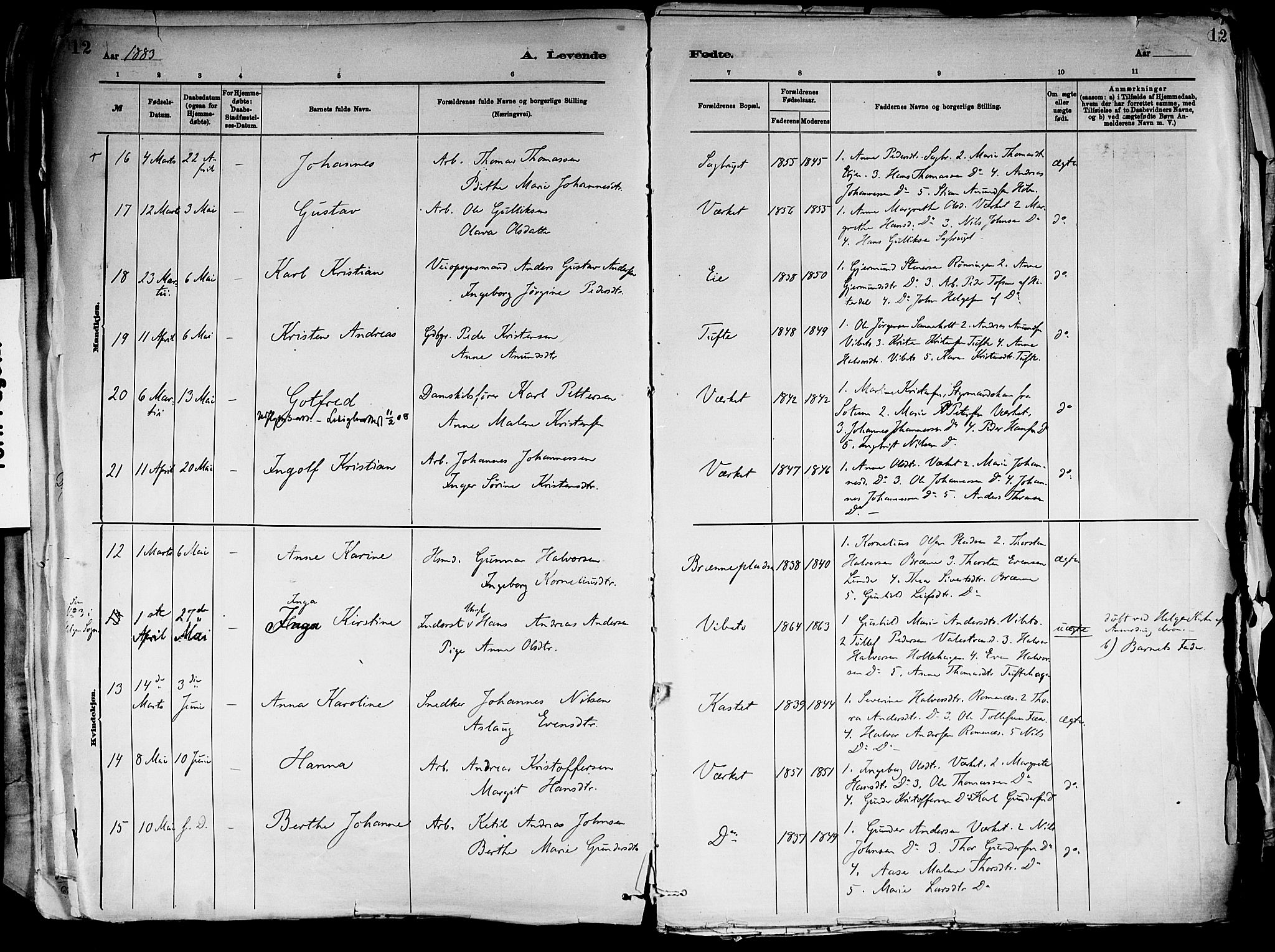Holla kirkebøker, SAKO/A-272/F/Fa/L0008: Parish register (official) no. 8, 1882-1897, p. 12