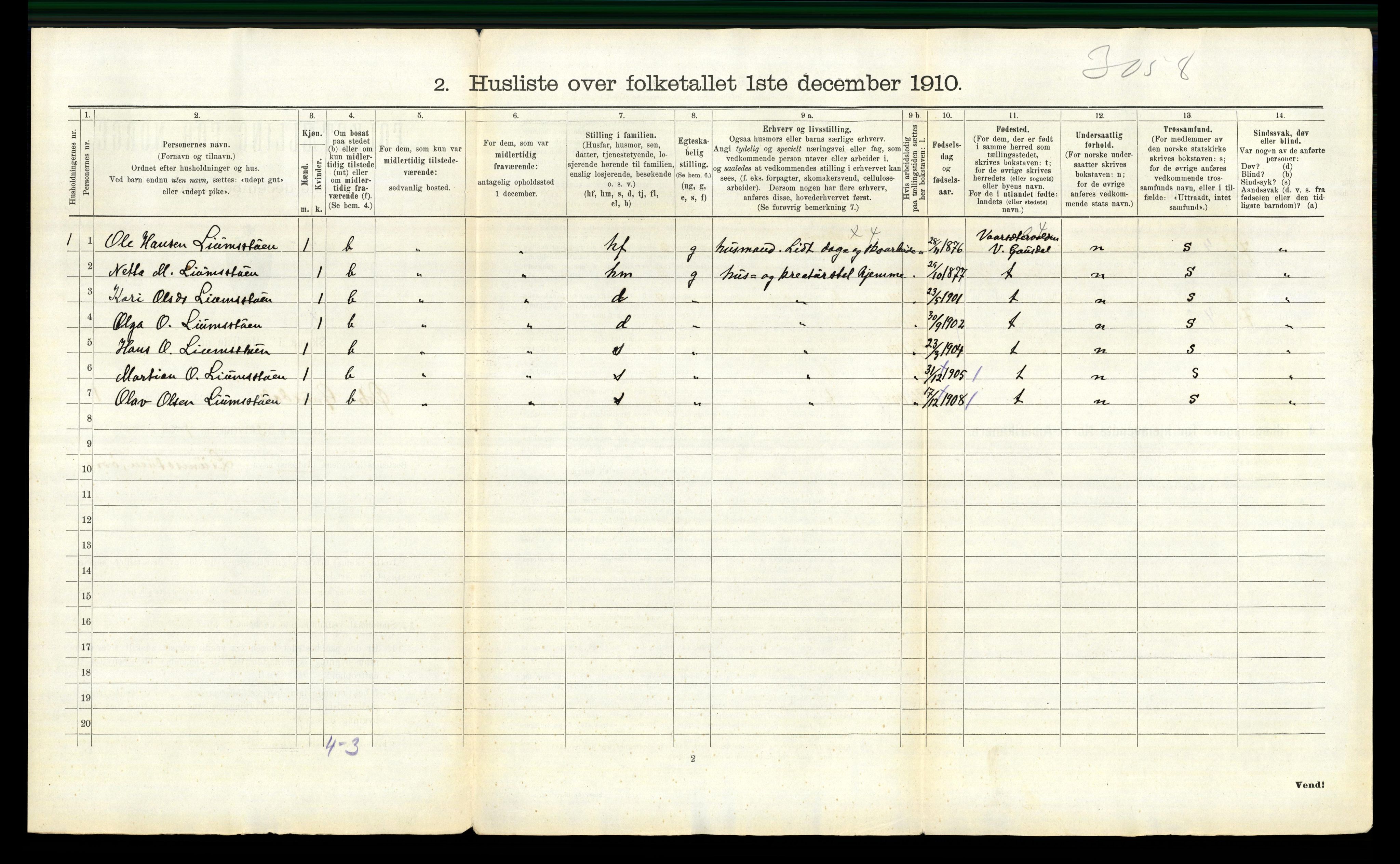 RA, 1910 census for Østre Gausdal, 1910, p. 45