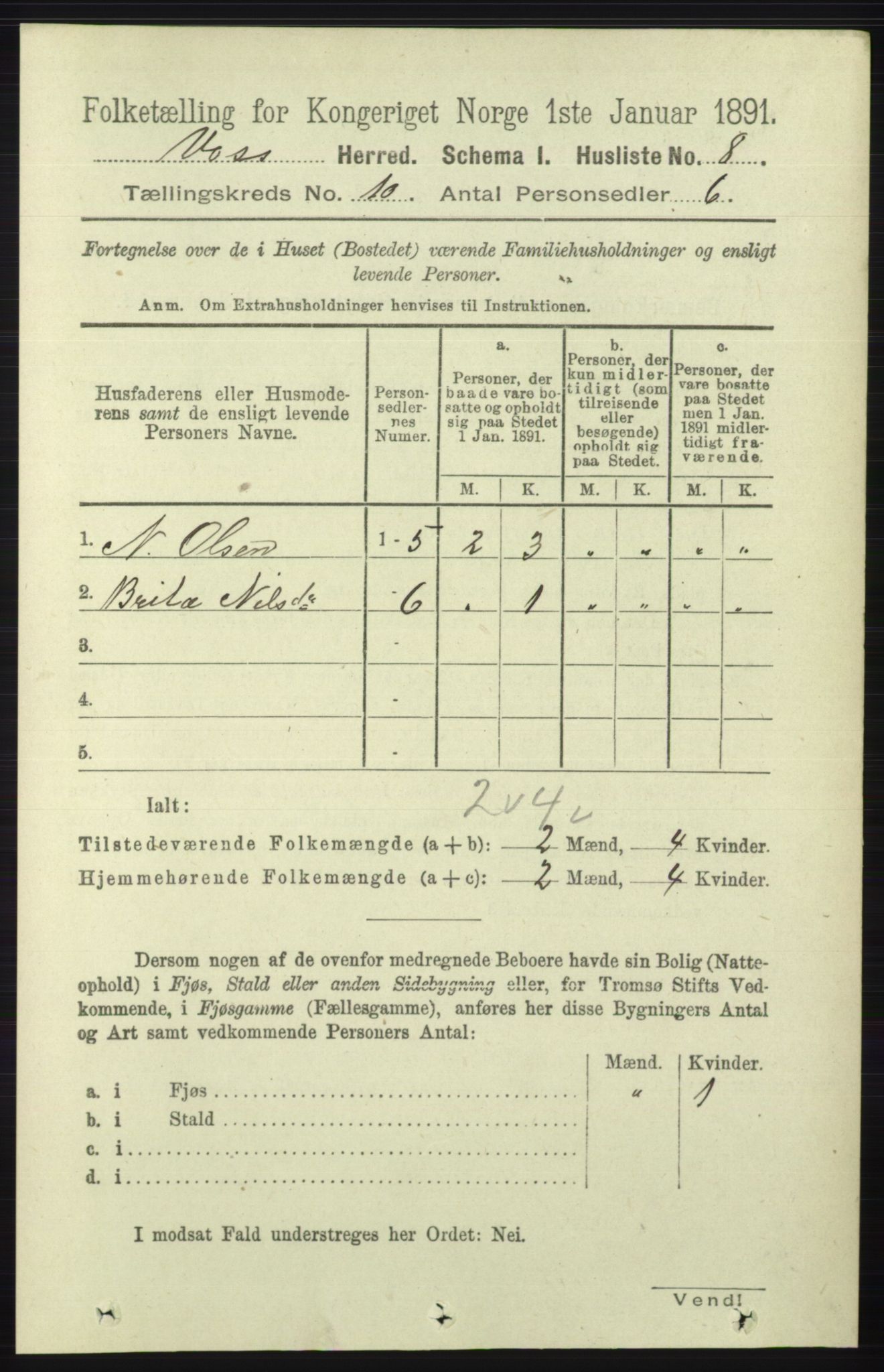 RA, 1891 census for 1235 Voss, 1891, p. 5112