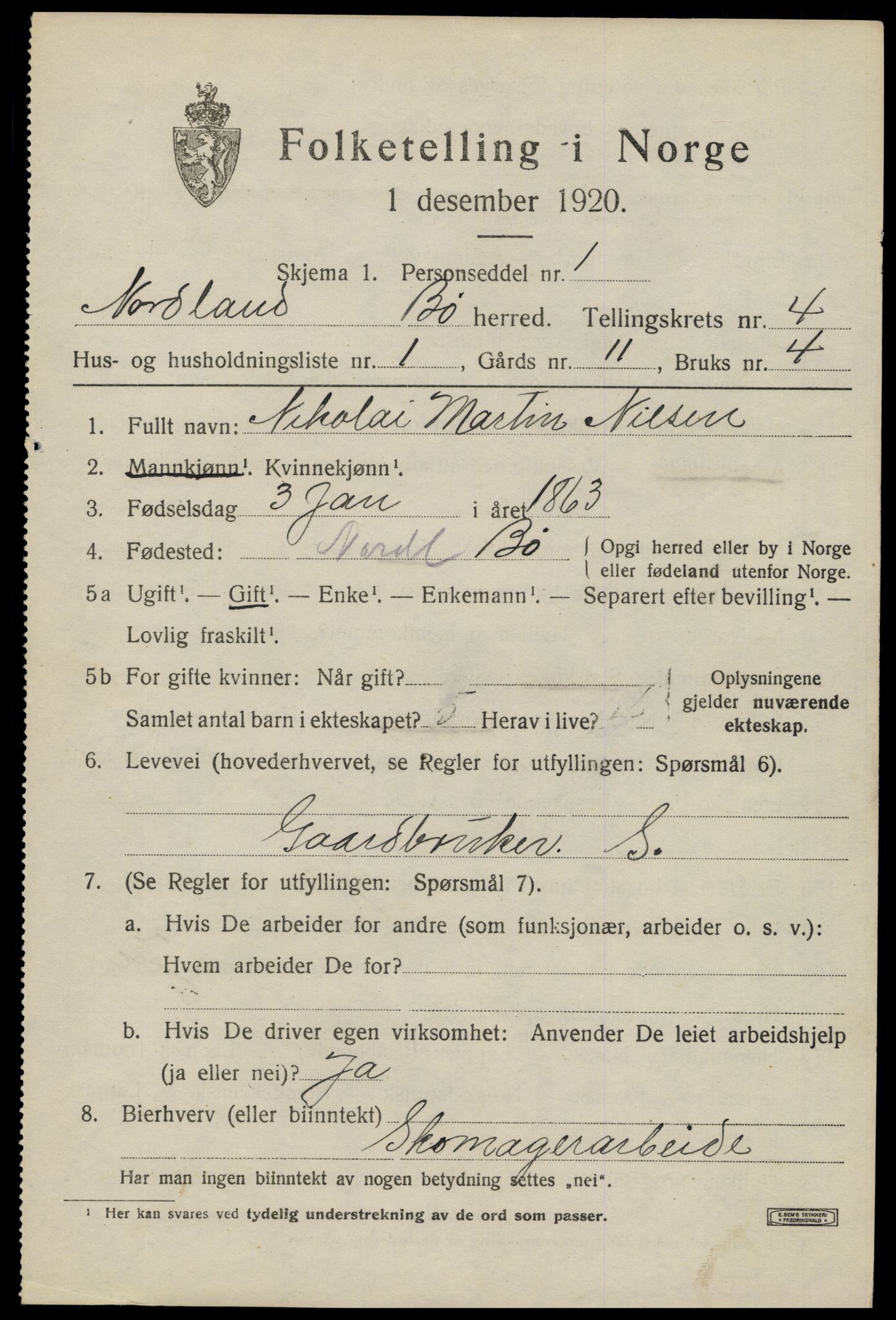 SAT, 1920 census for Bø, 1920, p. 3182