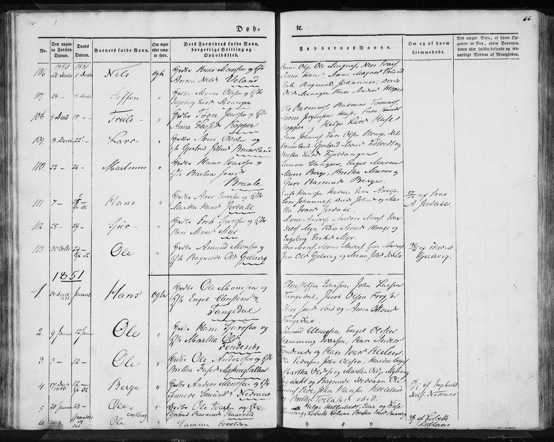 Lindås Sokneprestembete, AV/SAB-A-76701/H/Haa/Haaa/L0010: Parish register (official) no. A 10, 1842-1862, p. 66