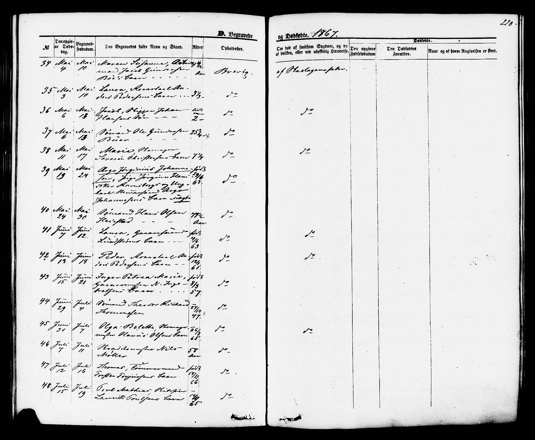 Brevik kirkebøker, AV/SAKO-A-255/F/Fa/L0006: Parish register (official) no. 6, 1866-1881, p. 220