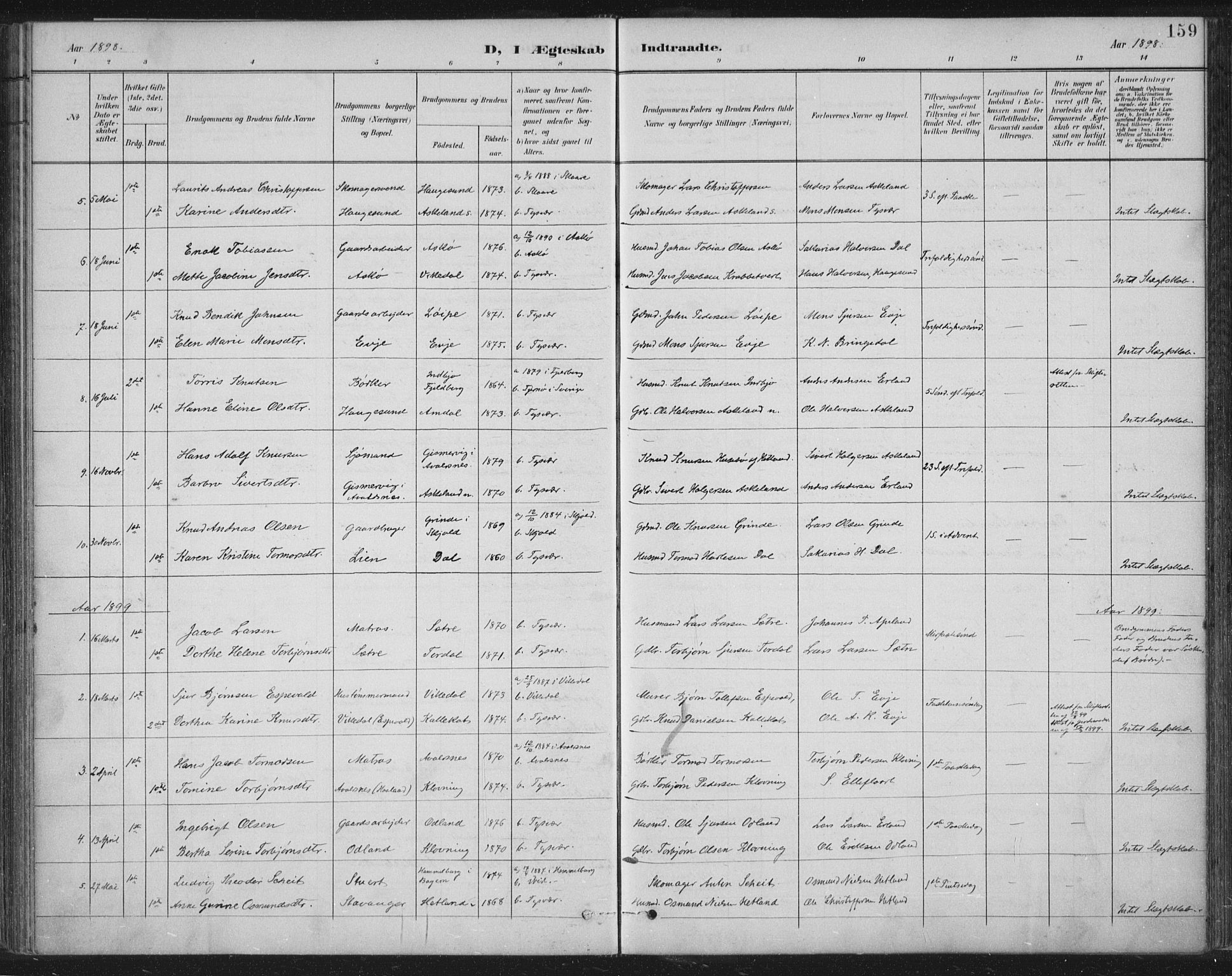 Tysvær sokneprestkontor, AV/SAST-A -101864/H/Ha/Haa/L0008: Parish register (official) no. A 8, 1897-1918, p. 159