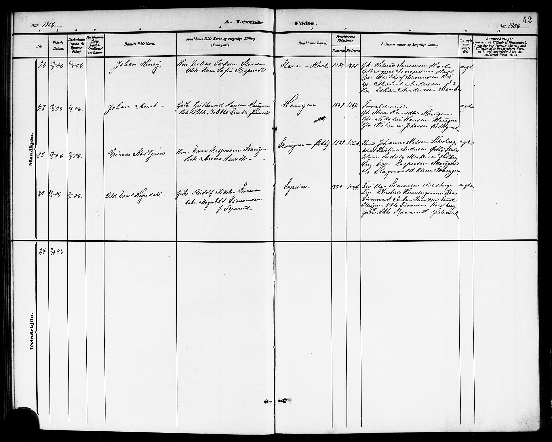 Høland prestekontor Kirkebøker, AV/SAO-A-10346a/G/Gb/L0001: Parish register (copy) no. II 1, 1902-1919, p. 42