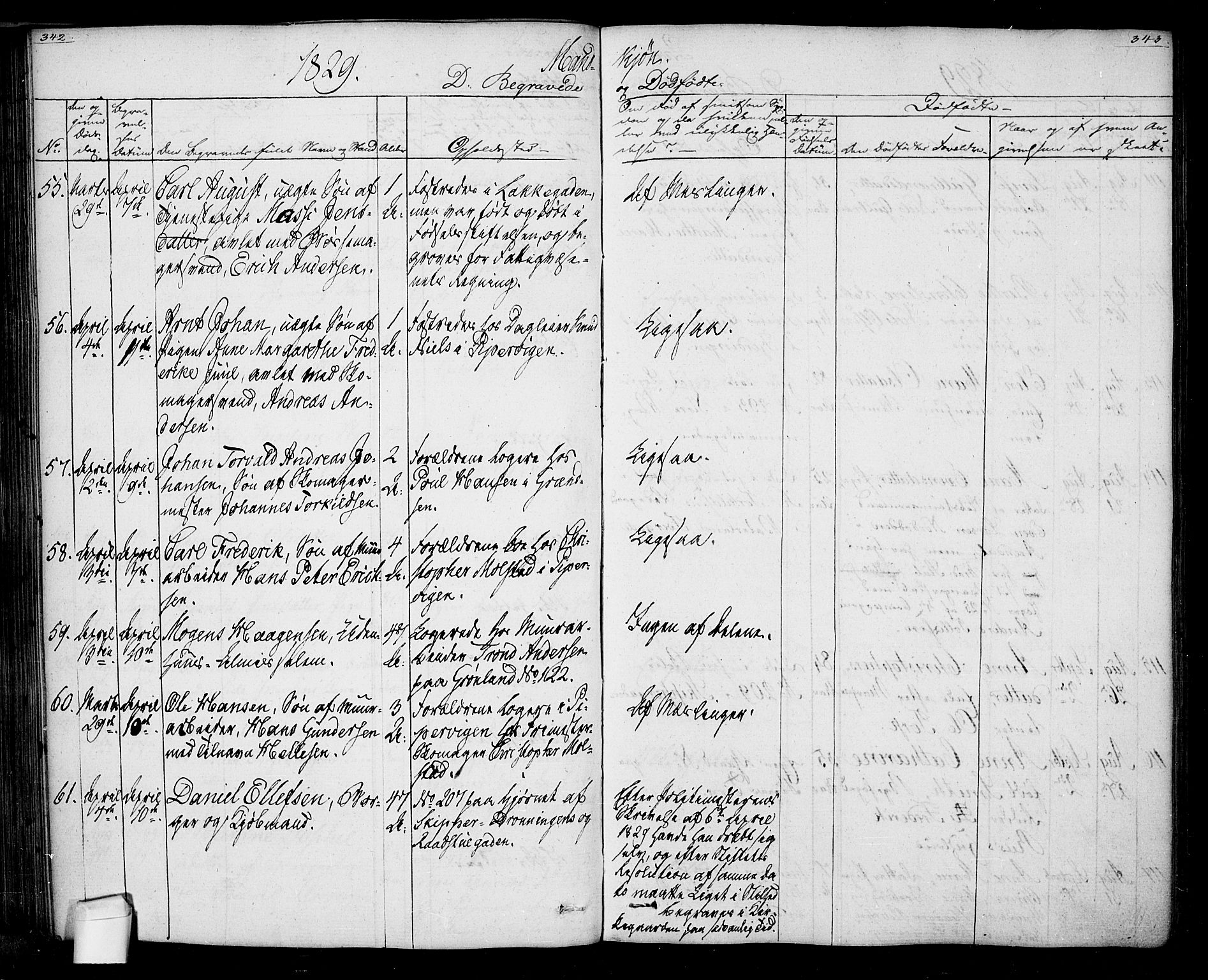 Oslo domkirke Kirkebøker, SAO/A-10752/F/Fa/L0022: Parish register (official) no. 22, 1824-1829, p. 342-343