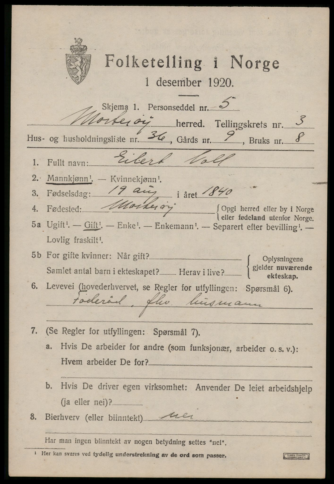 SAST, 1920 census for Mosterøy, 1920, p. 1448