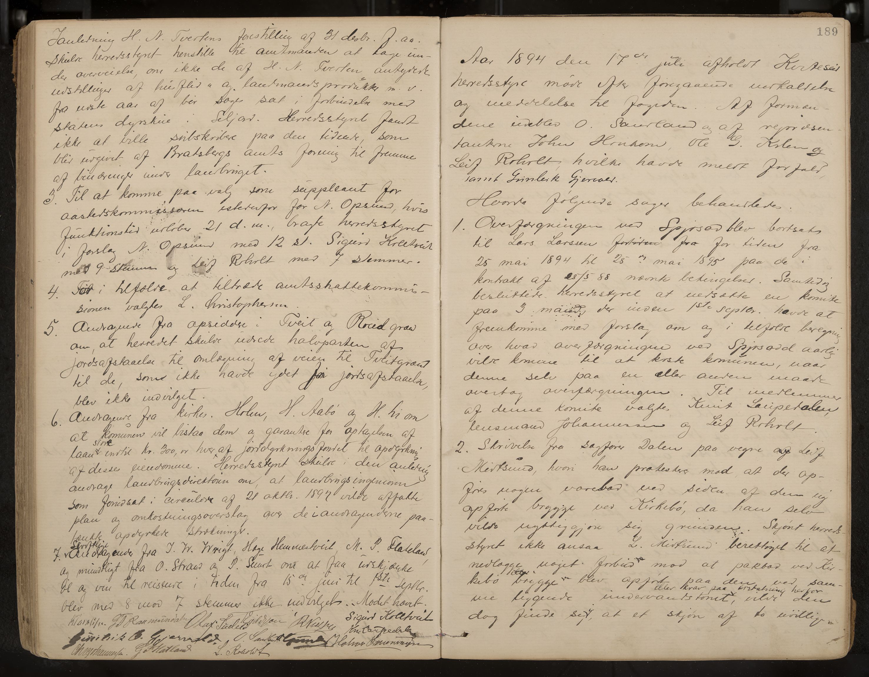 Kviteseid formannskap og sentraladministrasjon, IKAK/0829021/A/Aa/L0003: Møtebok, 1885-1896, p. 189