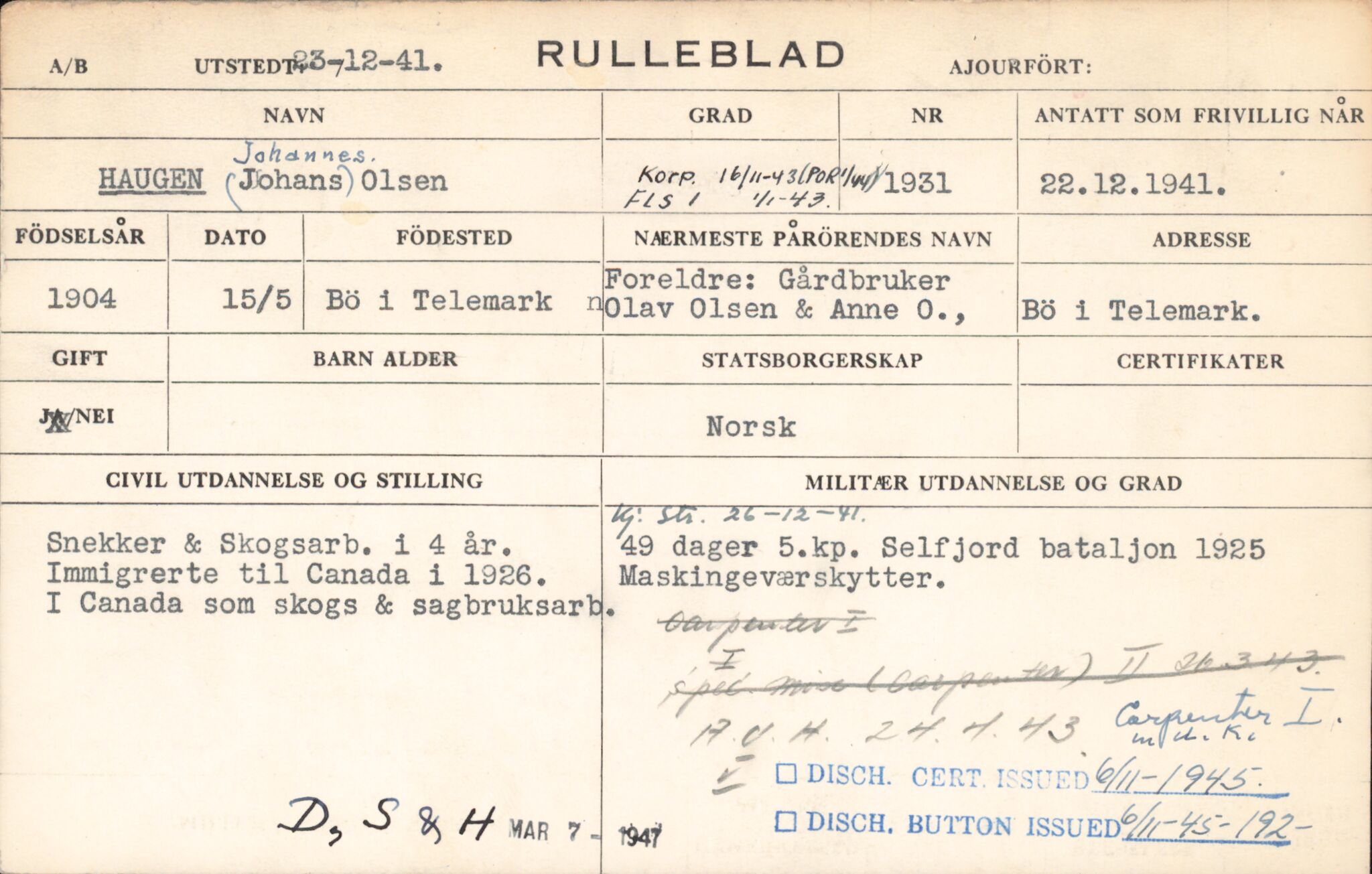 Forsvaret, Forsvarets overkommando/Luftforsvarsstaben, AV/RA-RAFA-4079/P/Pa/L0011: Personellpapirer, 1904, p. 278