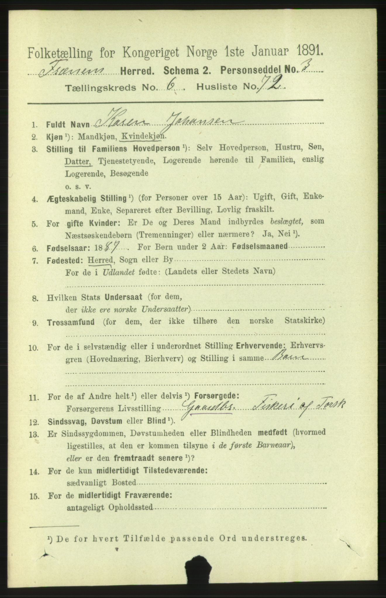 RA, 1891 census for 1548 Fræna, 1891, p. 2277