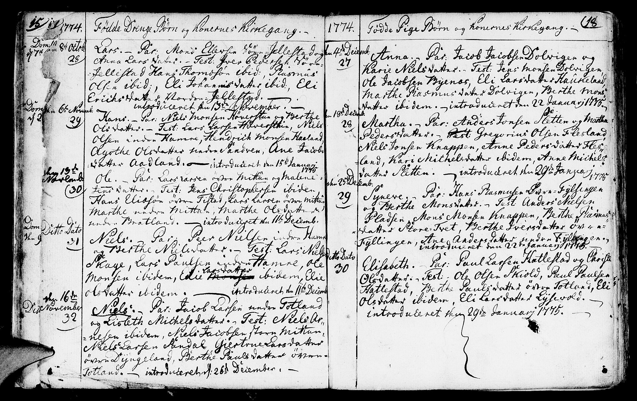 Fana Sokneprestembete, AV/SAB-A-75101/H/Haa/Haaa/L0005: Parish register (official) no. A 5, 1773-1799, p. 17-18