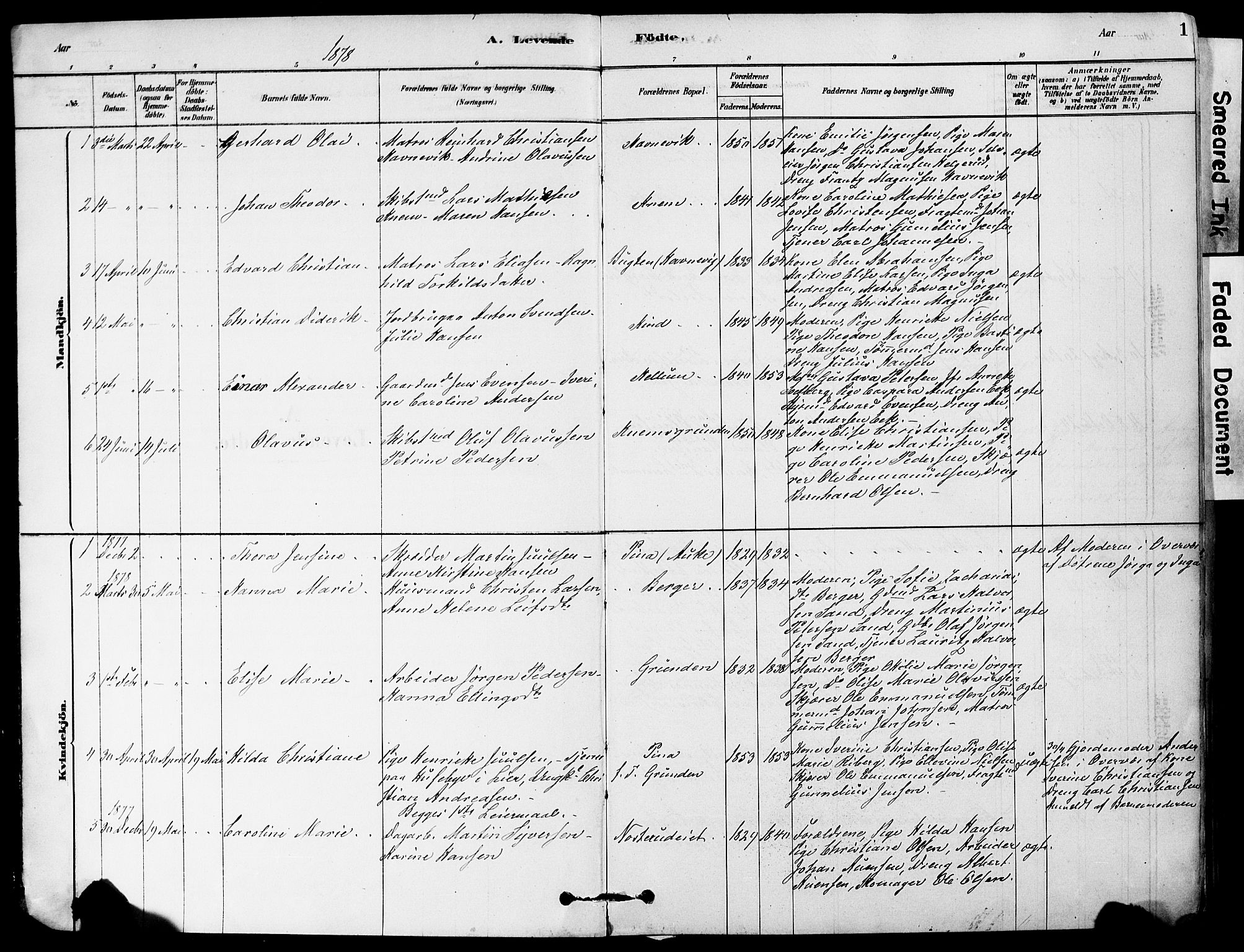 Strømm kirkebøker, AV/SAKO-A-322/F/Fa/L0004: Parish register (official) no. I 4, 1878-1899, p. 1