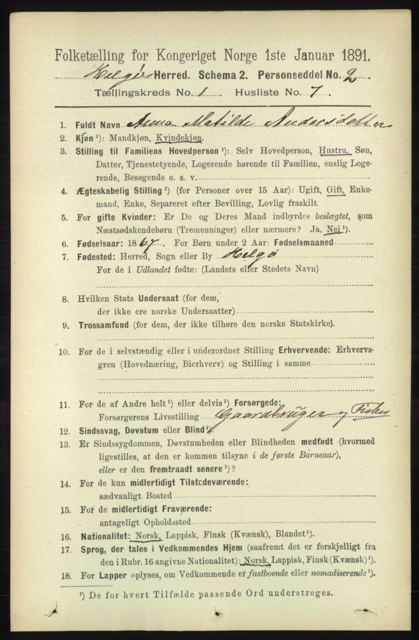 RA, 1891 census for 1935 Helgøy, 1891, p. 91