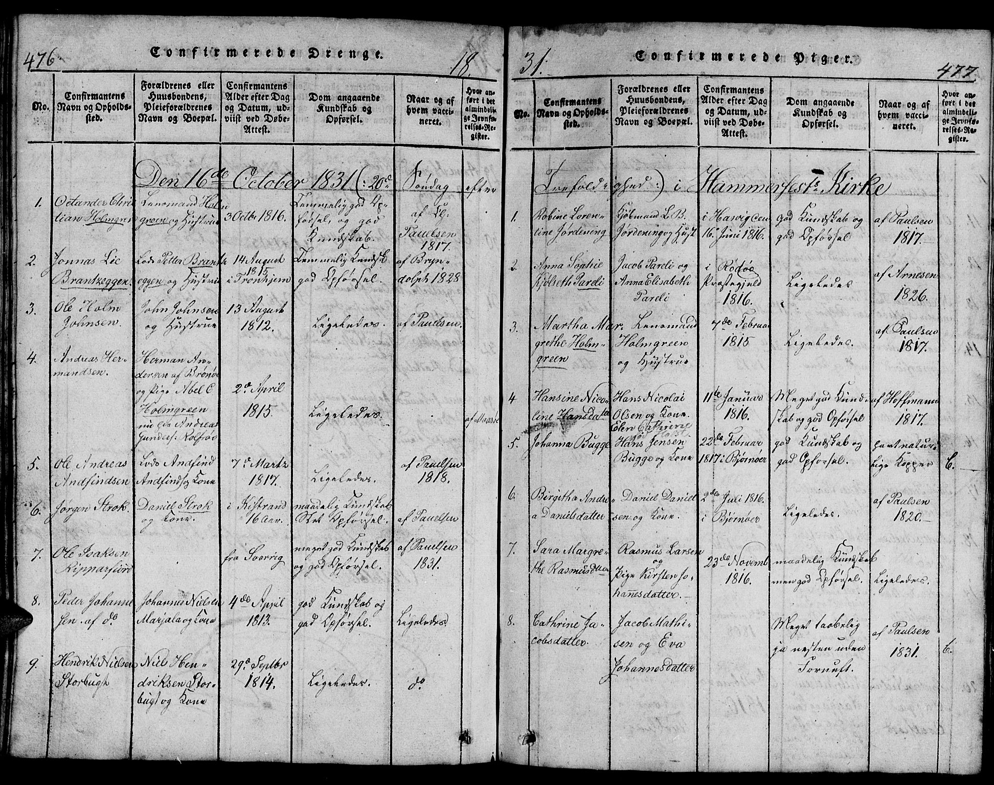 Hammerfest sokneprestkontor, SATØ/S-1347/H/Hb/L0001.klokk: Parish register (copy) no. 1, 1822-1850, p. 476-477