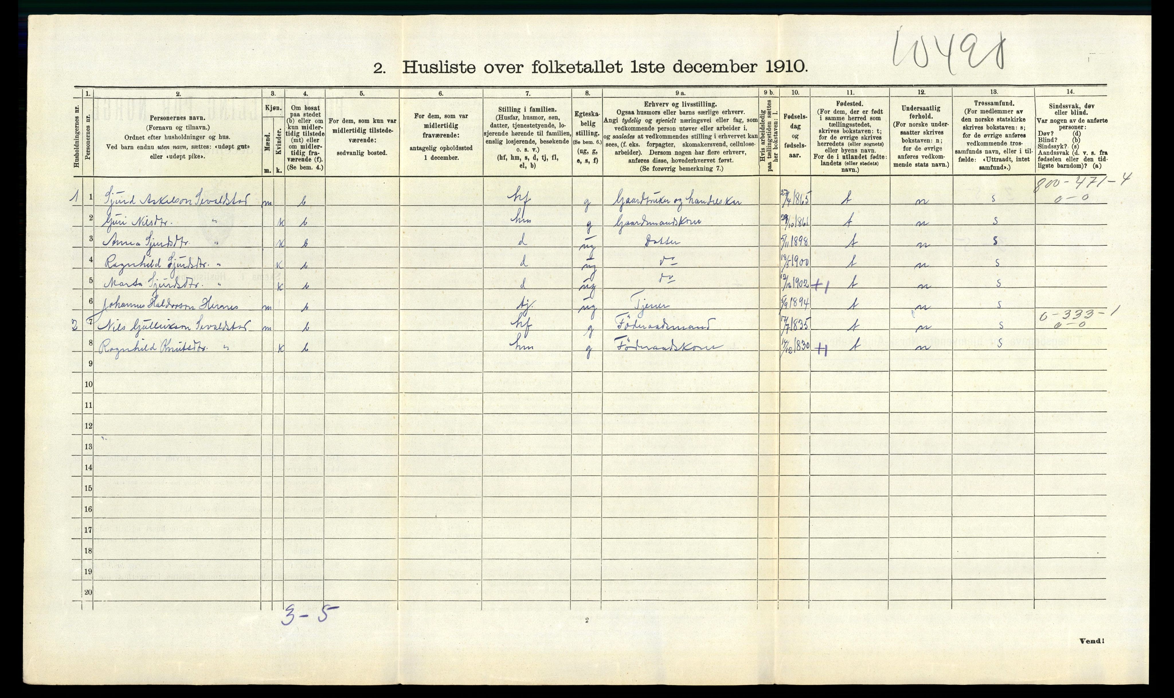 RA, 1910 census for Evanger, 1910, p. 326