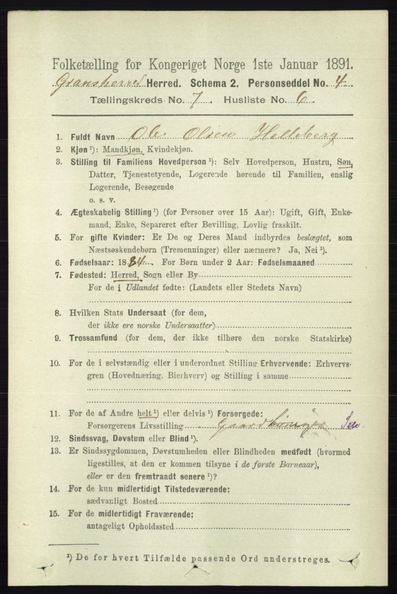 RA, 1891 census for 0824 Gransherad, 1891, p. 1239