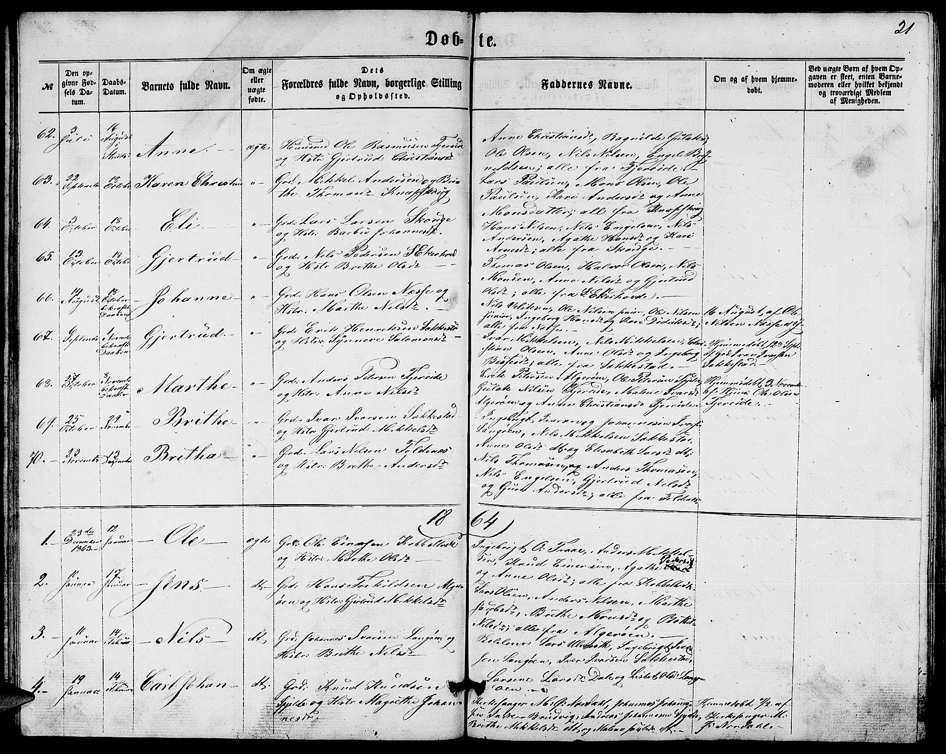 Fjell sokneprestembete, SAB/A-75301/H/Hab: Parish register (copy) no. A 1, 1861-1870, p. 21