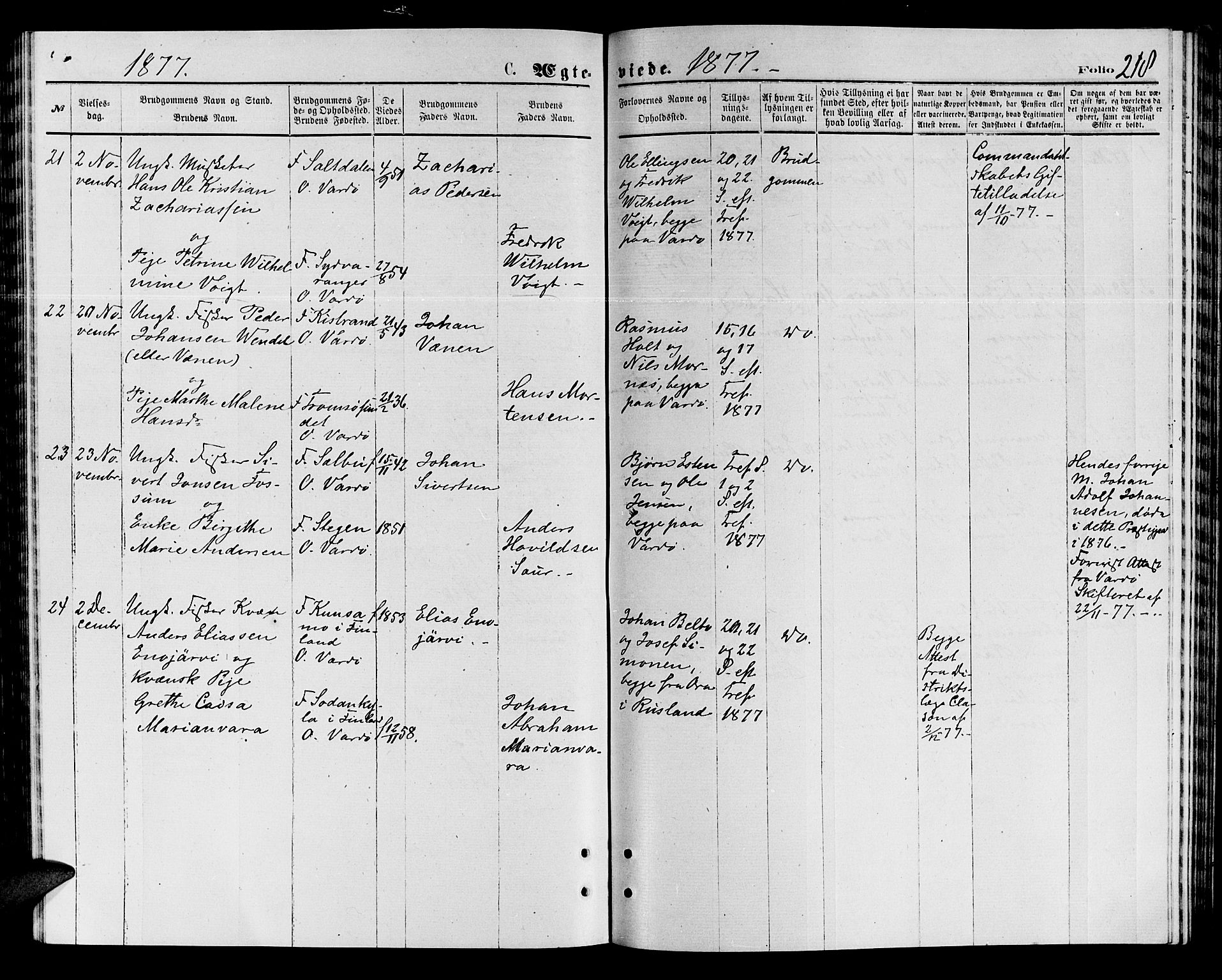 Vardø sokneprestkontor, SATØ/S-1332/H/Hb/L0003klokker: Parish register (copy) no. 3, 1871-1878, p. 218
