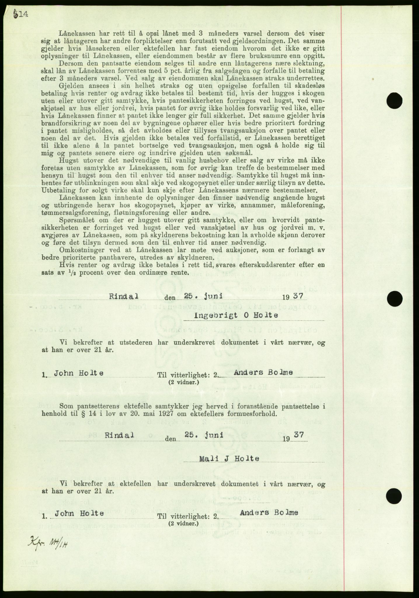 Nordmøre sorenskriveri, AV/SAT-A-4132/1/2/2Ca/L0091: Mortgage book no. B81, 1937-1937, Diary no: : 1725/1937