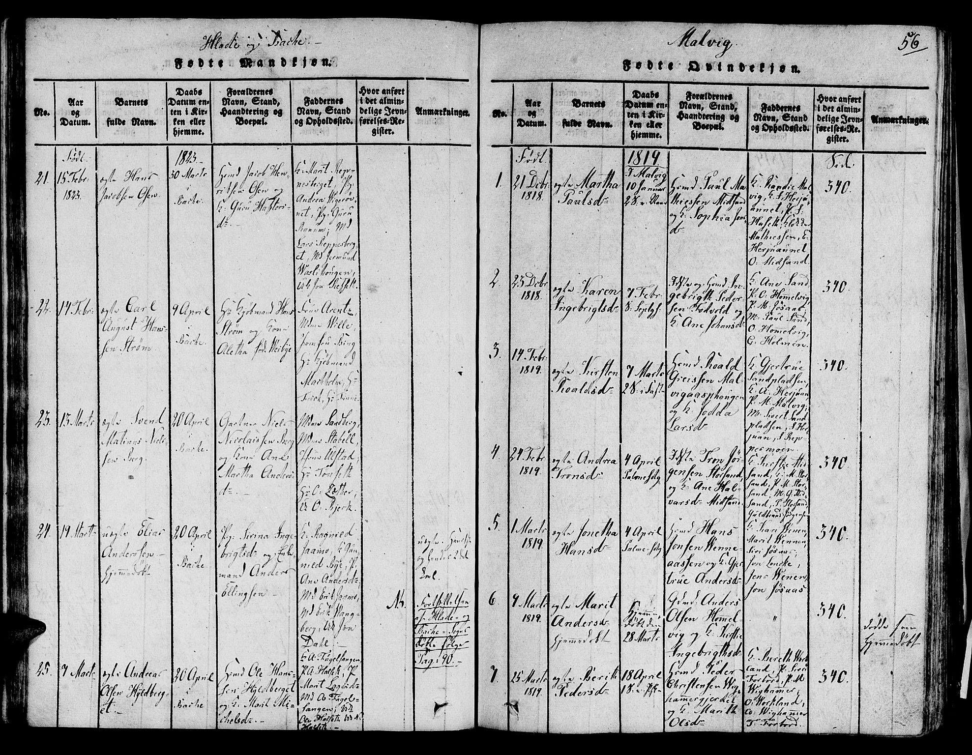 Ministerialprotokoller, klokkerbøker og fødselsregistre - Sør-Trøndelag, SAT/A-1456/606/L0283: Parish register (official) no. 606A03 /1, 1818-1823, p. 56