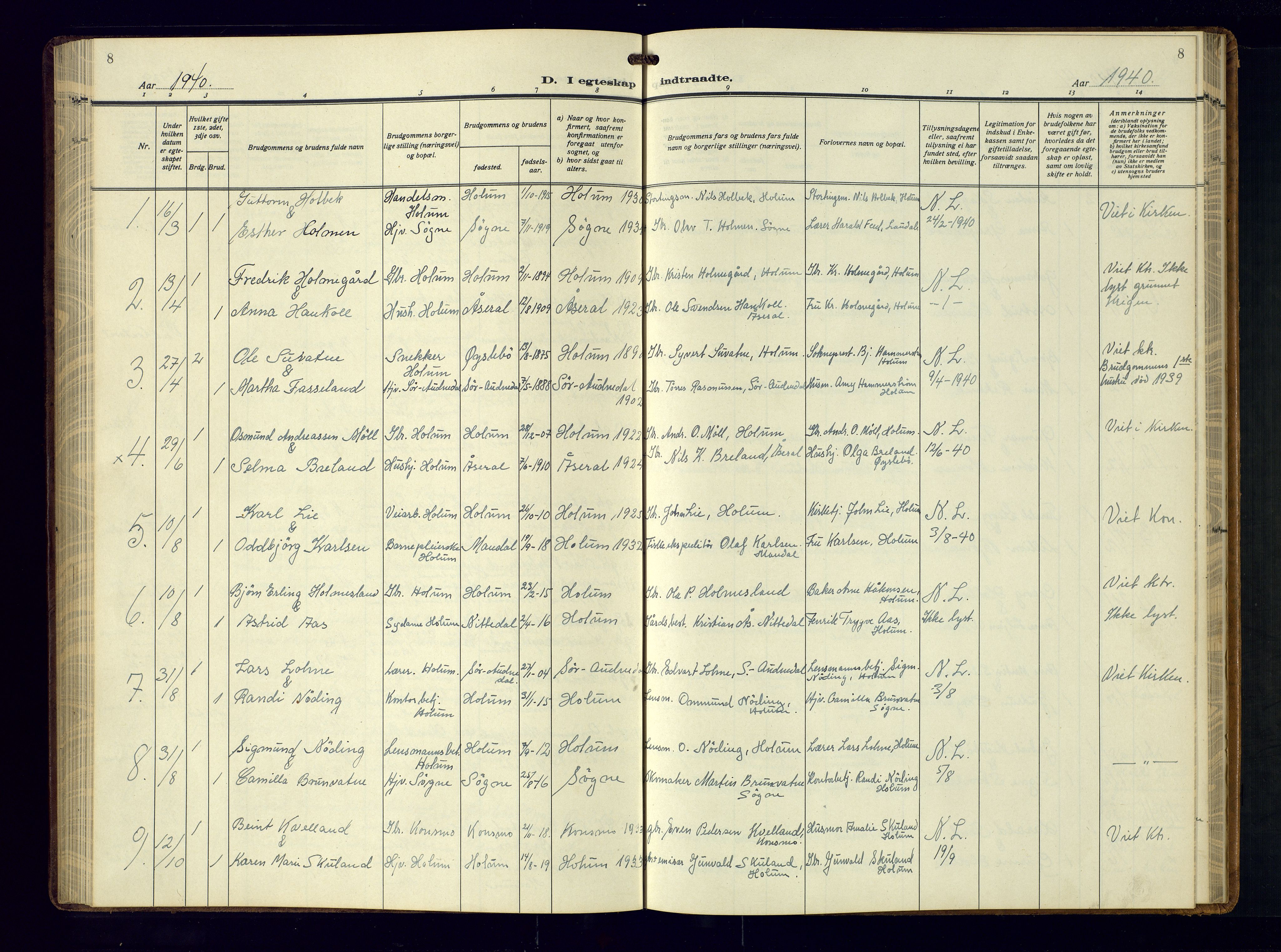 Holum sokneprestkontor, AV/SAK-1111-0022/F/Fb/Fba/L0007: Parish register (copy) no. B-7, 1933-1960, p. 8