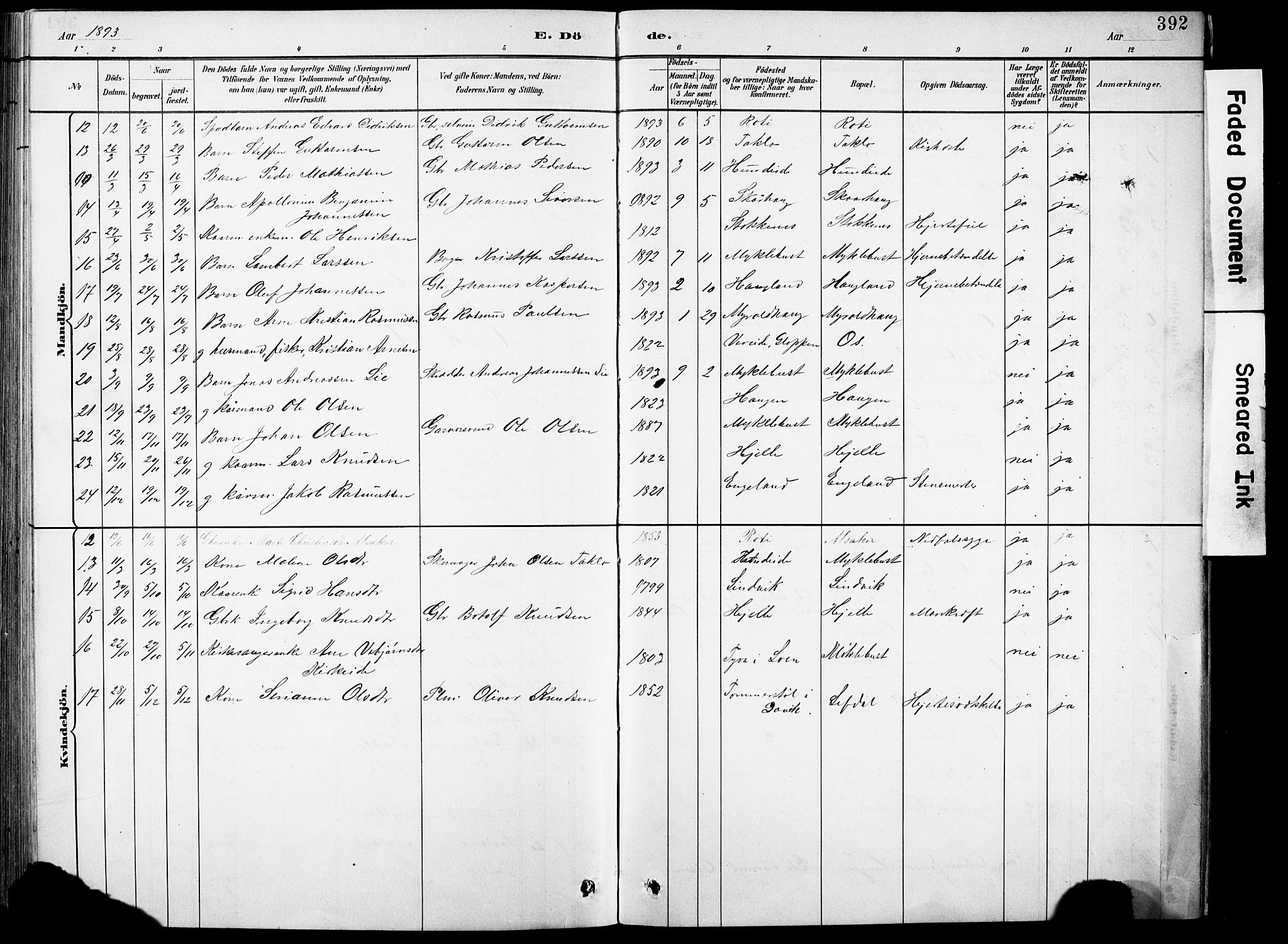 Eid sokneprestembete, AV/SAB-A-82301/H/Hab/Habb/L0002: Parish register (copy) no. B 2, 1882-1907, p. 392