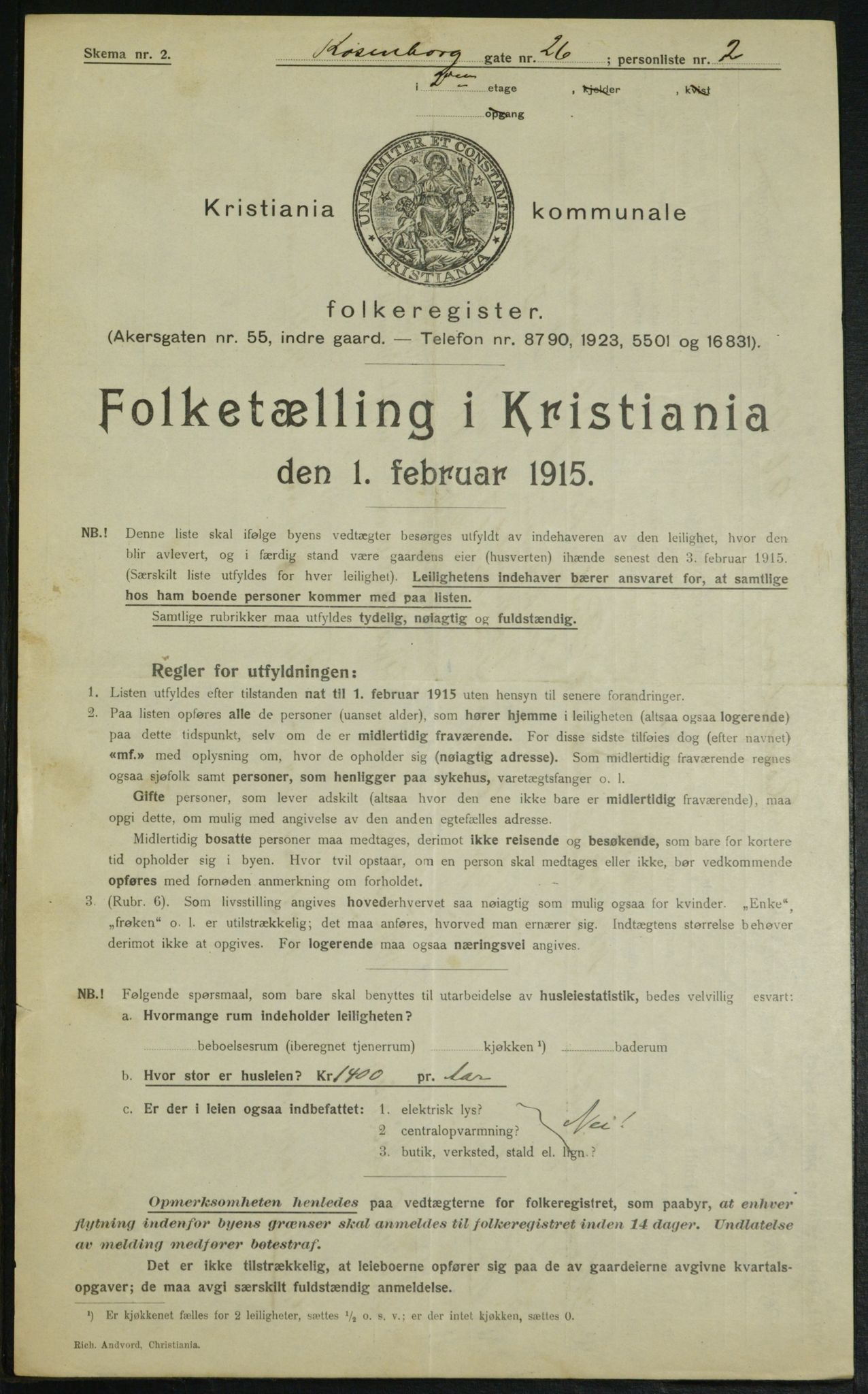 OBA, Municipal Census 1915 for Kristiania, 1915, p. 83384