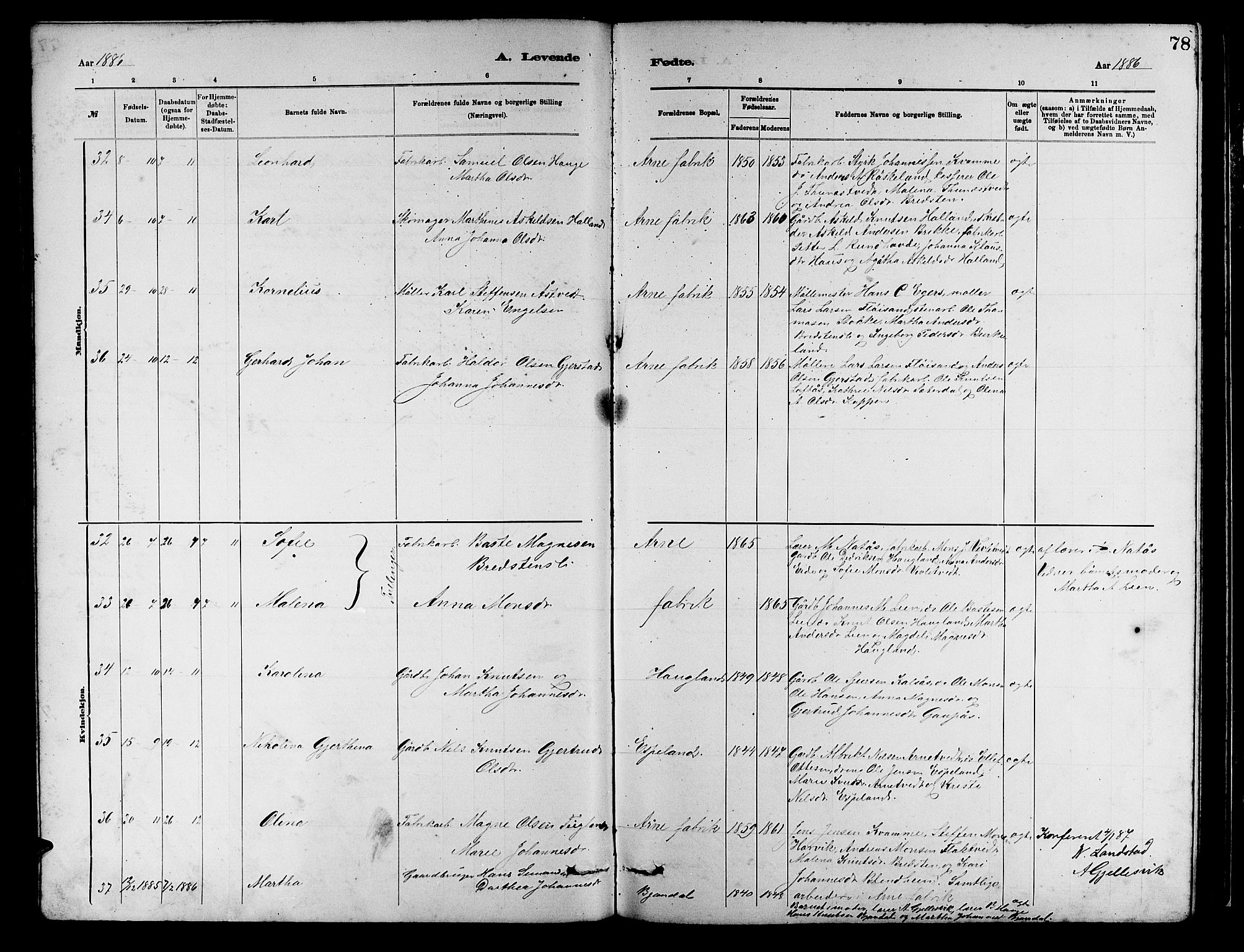 Arna sokneprestembete, AV/SAB-A-74001/H/Ha/Hab: Parish register (copy) no. A 2, 1878-1887, p. 78