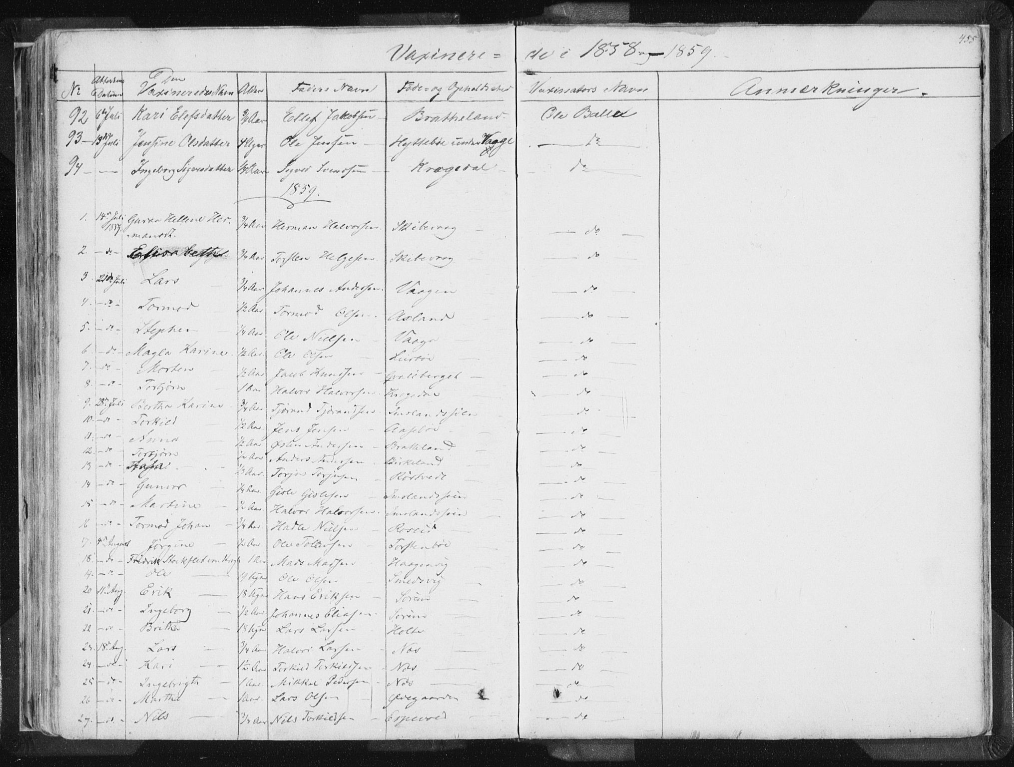 Vikedal sokneprestkontor, AV/SAST-A-101840/01/IV: Parish register (official) no. A 6.2, 1851-1867, p. 455