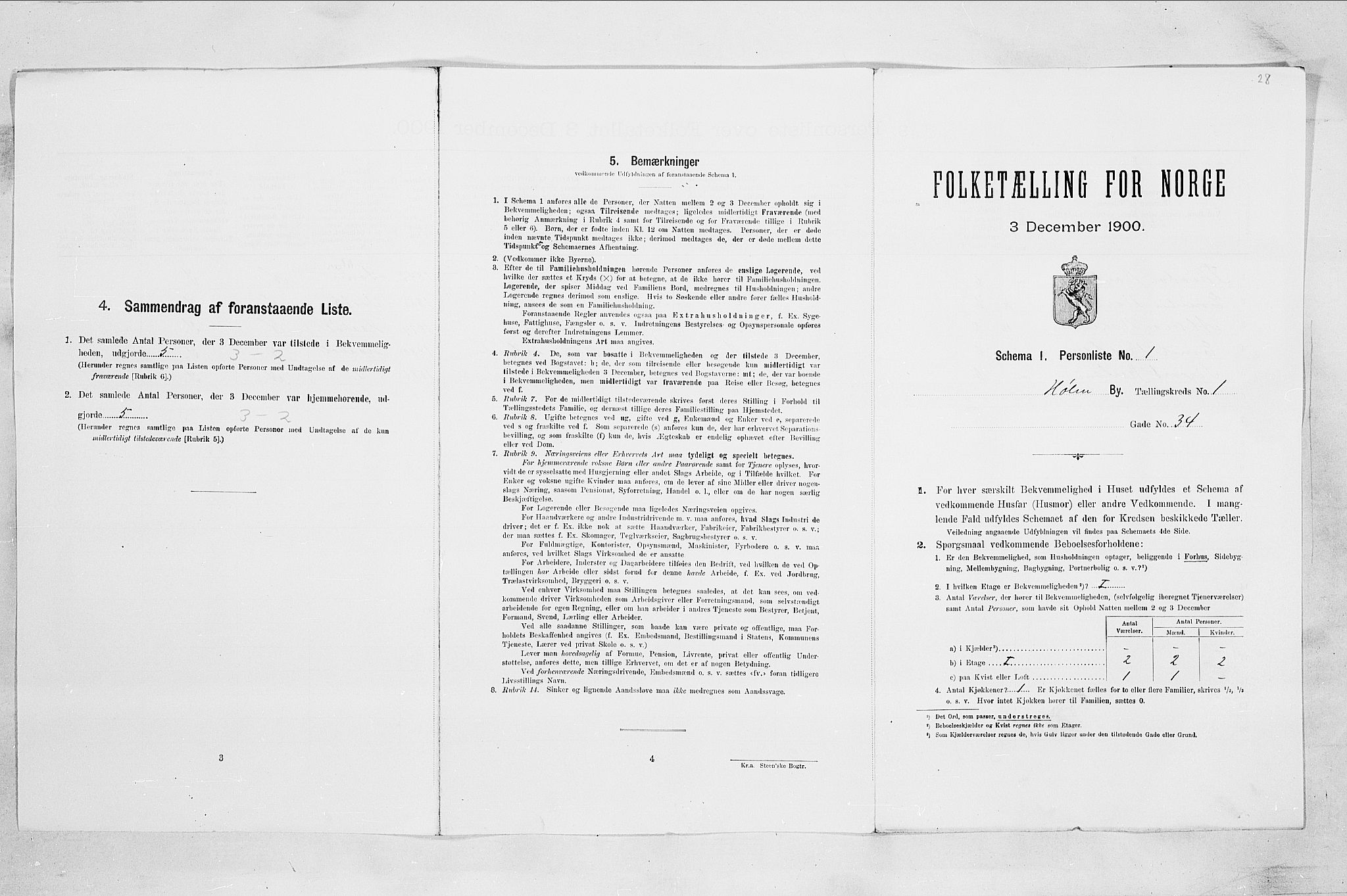 SAO, 1900 census for Hølen, 1900