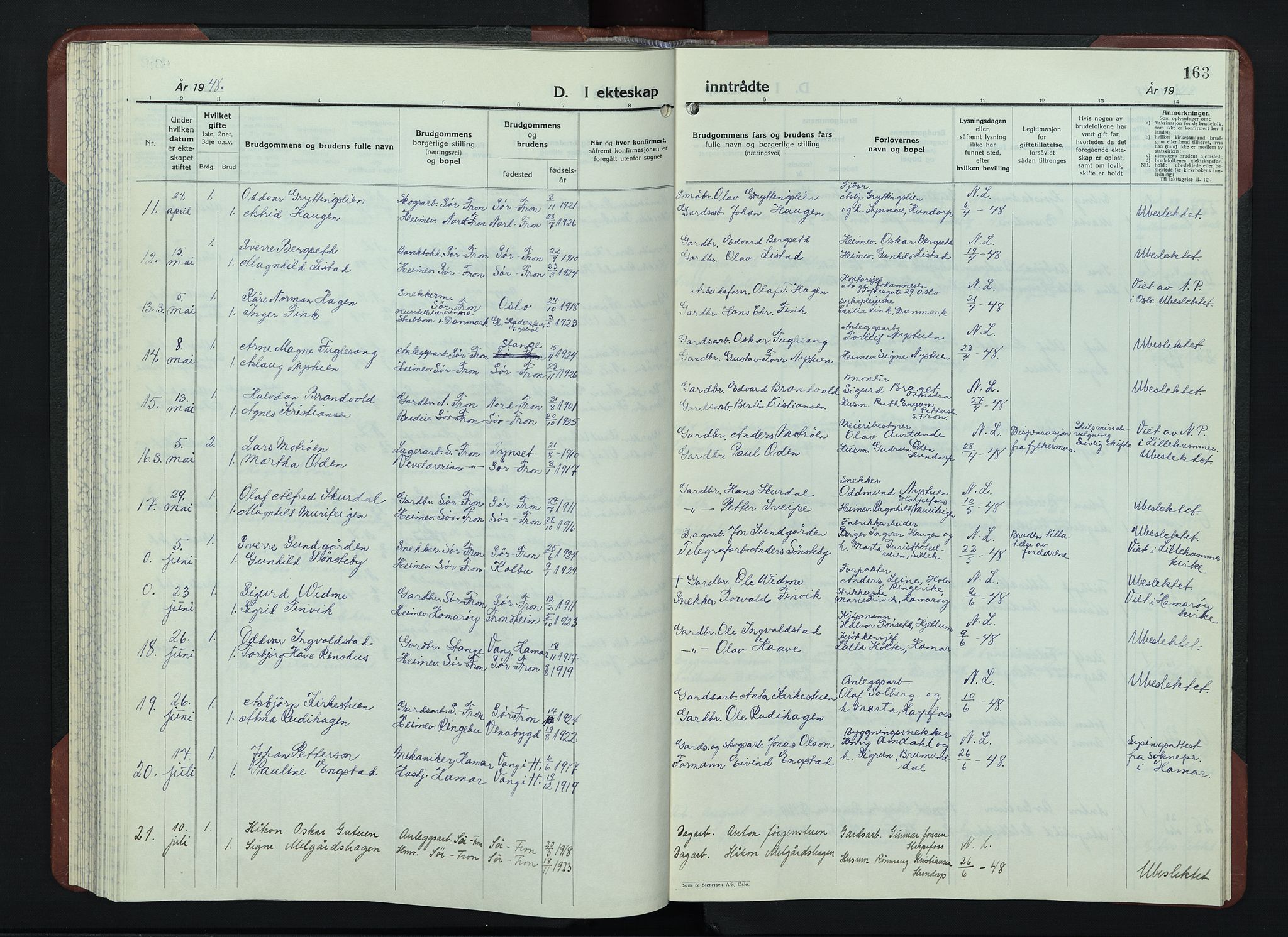 Sør-Fron prestekontor, AV/SAH-PREST-010/H/Ha/Hab/L0006: Parish register (copy) no. 6, 1933-1948, p. 163