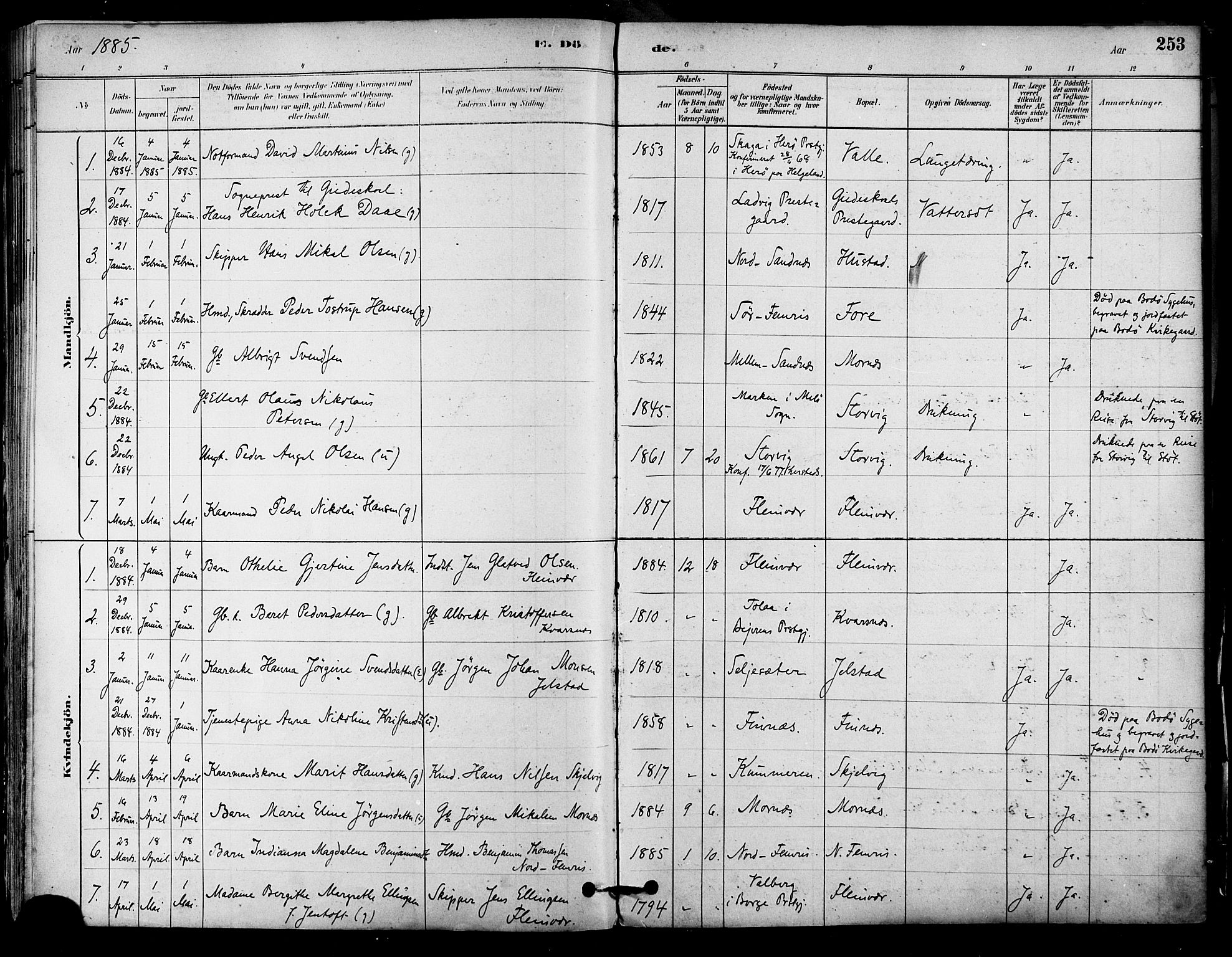 Ministerialprotokoller, klokkerbøker og fødselsregistre - Nordland, AV/SAT-A-1459/805/L0099: Parish register (official) no. 805A06, 1880-1891, p. 253