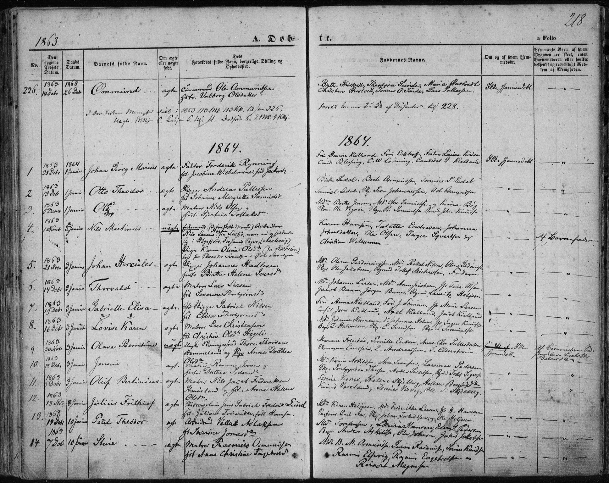 Domkirken sokneprestkontor, SAST/A-101812/001/30/30BA/L0017: Parish register (official) no. A 16, 1855-1867, p. 218