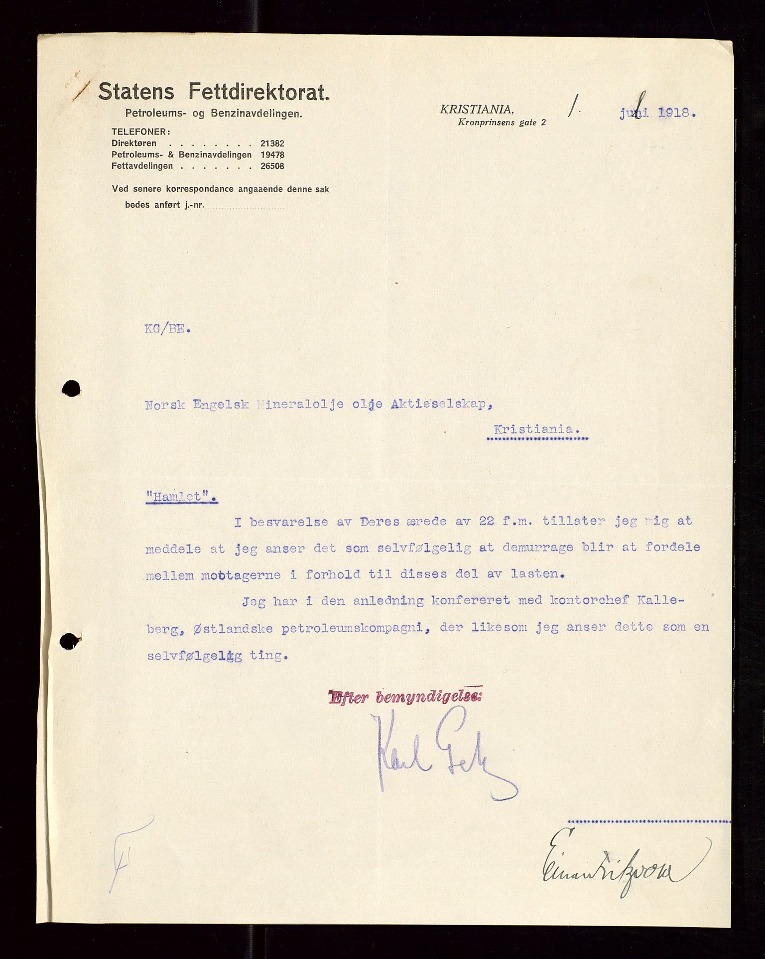 Pa 1521 - A/S Norske Shell, SAST/A-101915/E/Ea/Eaa/L0006: Sjefskorrespondanse, 1918, p. 258