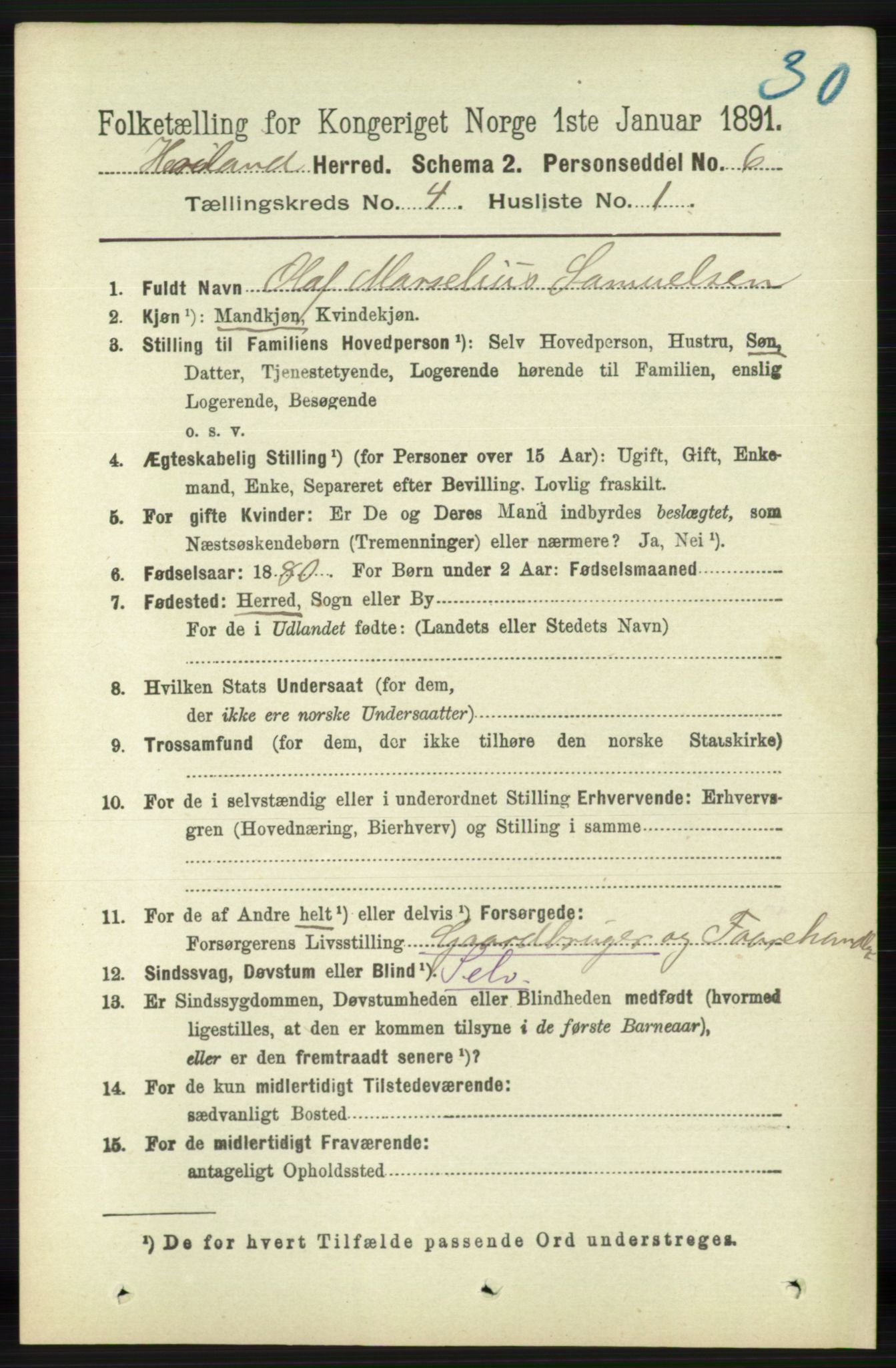 RA, 1891 census for 1123 Høyland, 1891, p. 1032