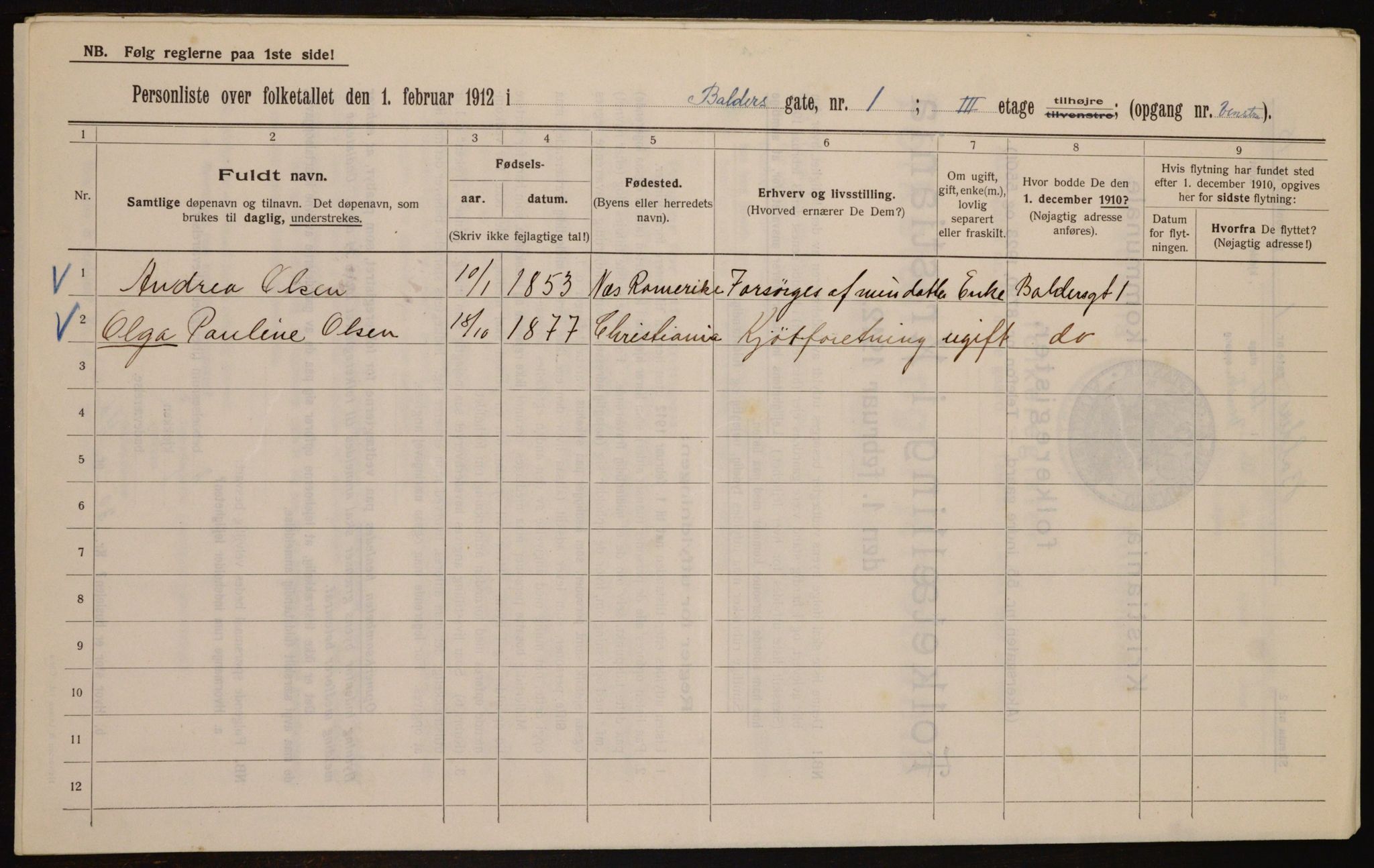 OBA, Municipal Census 1912 for Kristiania, 1912, p. 2939